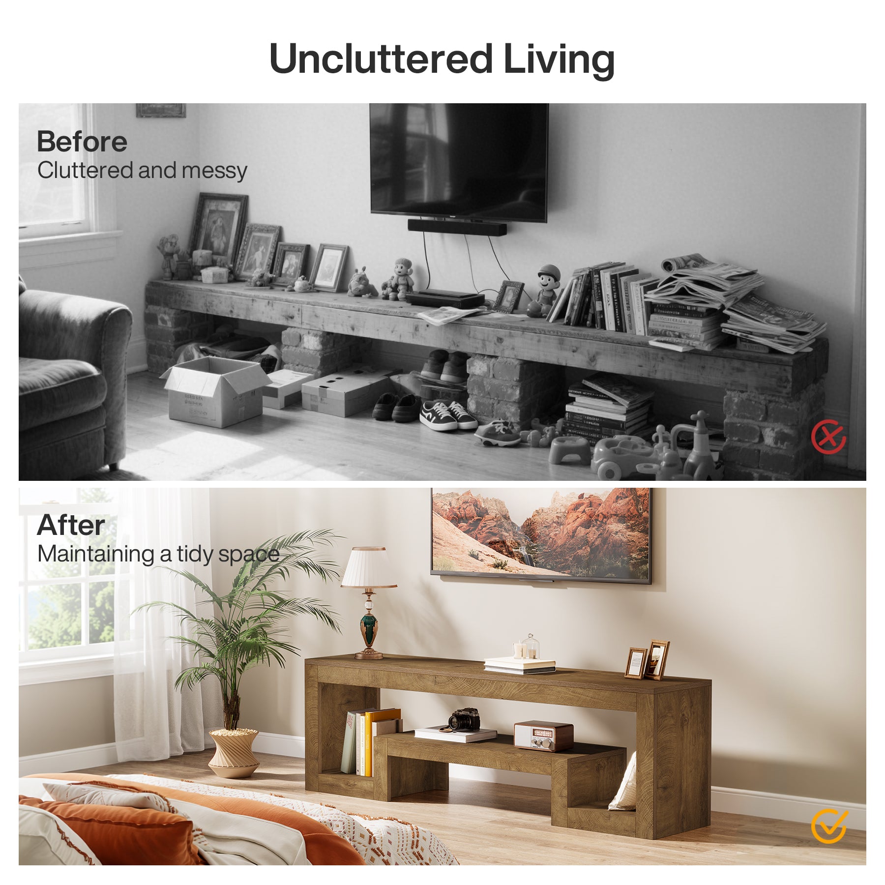 160 cm Tribesigns TV-Meubel voor 55–75 Inch TV’s, Landelijk Entertainment Center met Open Opbergruimte