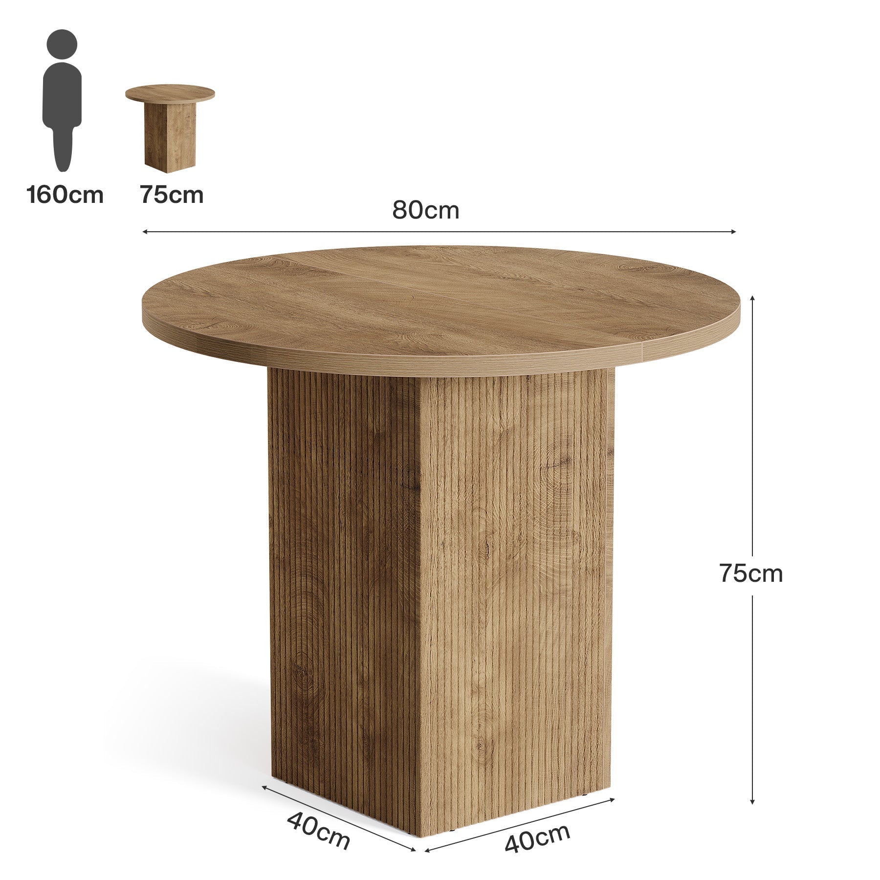 80 cm Tribesigns Ronde Eettafel, Met Houten Gecanneleerde Voet voor 2 Personen