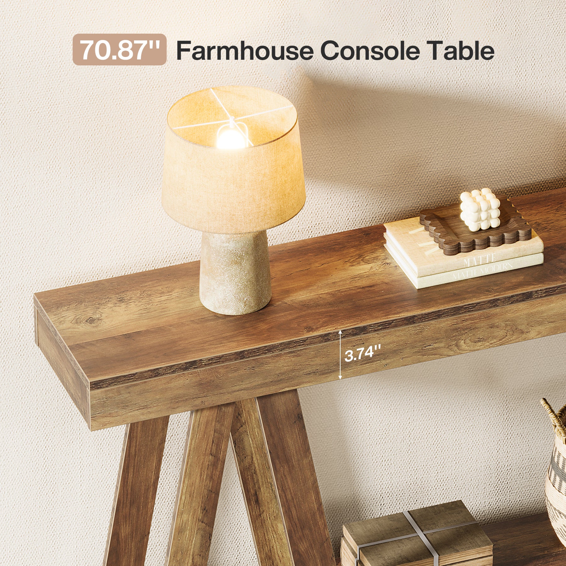 180 cm Landelijke Consoletafel met 2 Lagen, Accenttafel voor Hal en Achter Bank