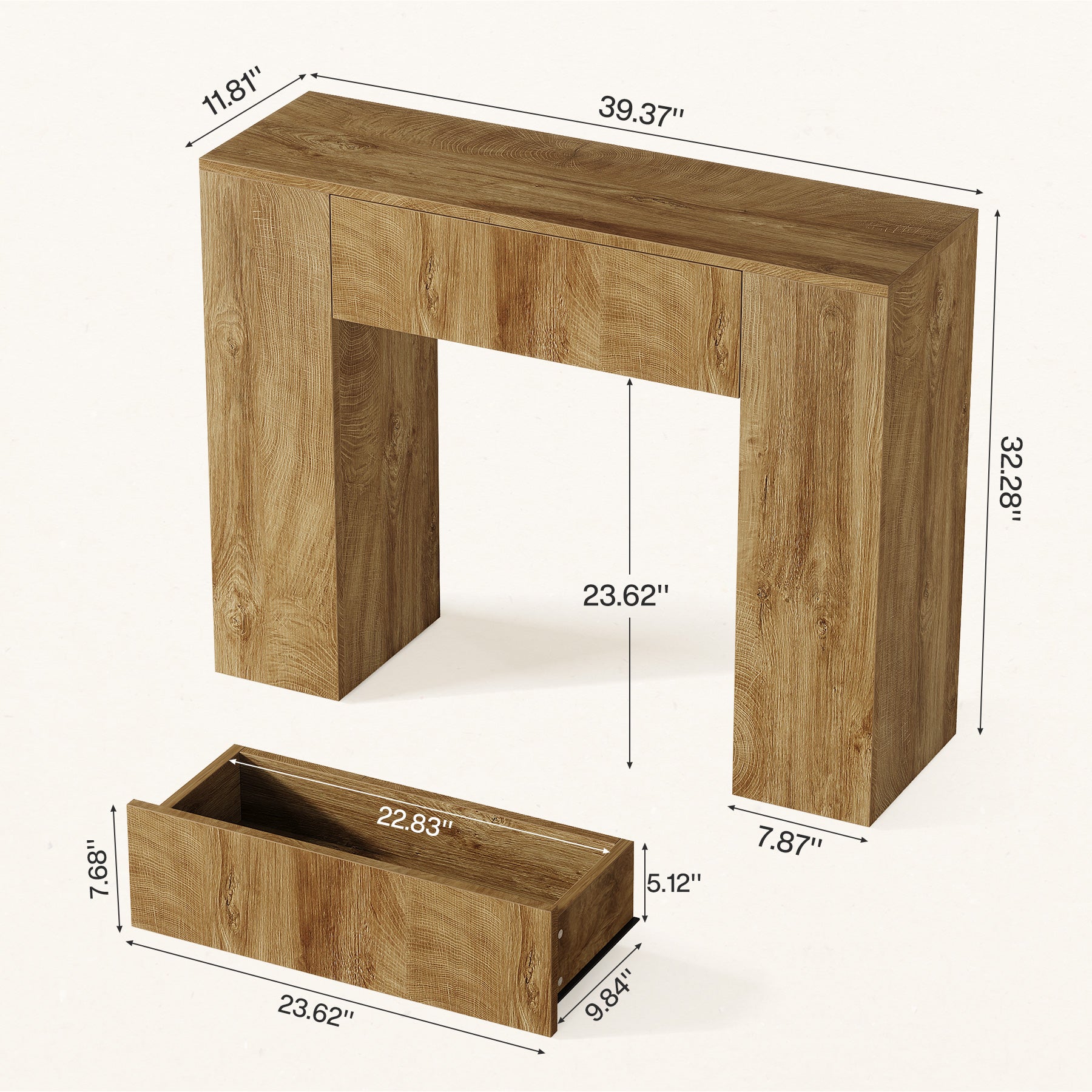 100 cm Consoletafel met Lade voor Kleine Ruimtes, Smalle Haltafel Donkerbruin