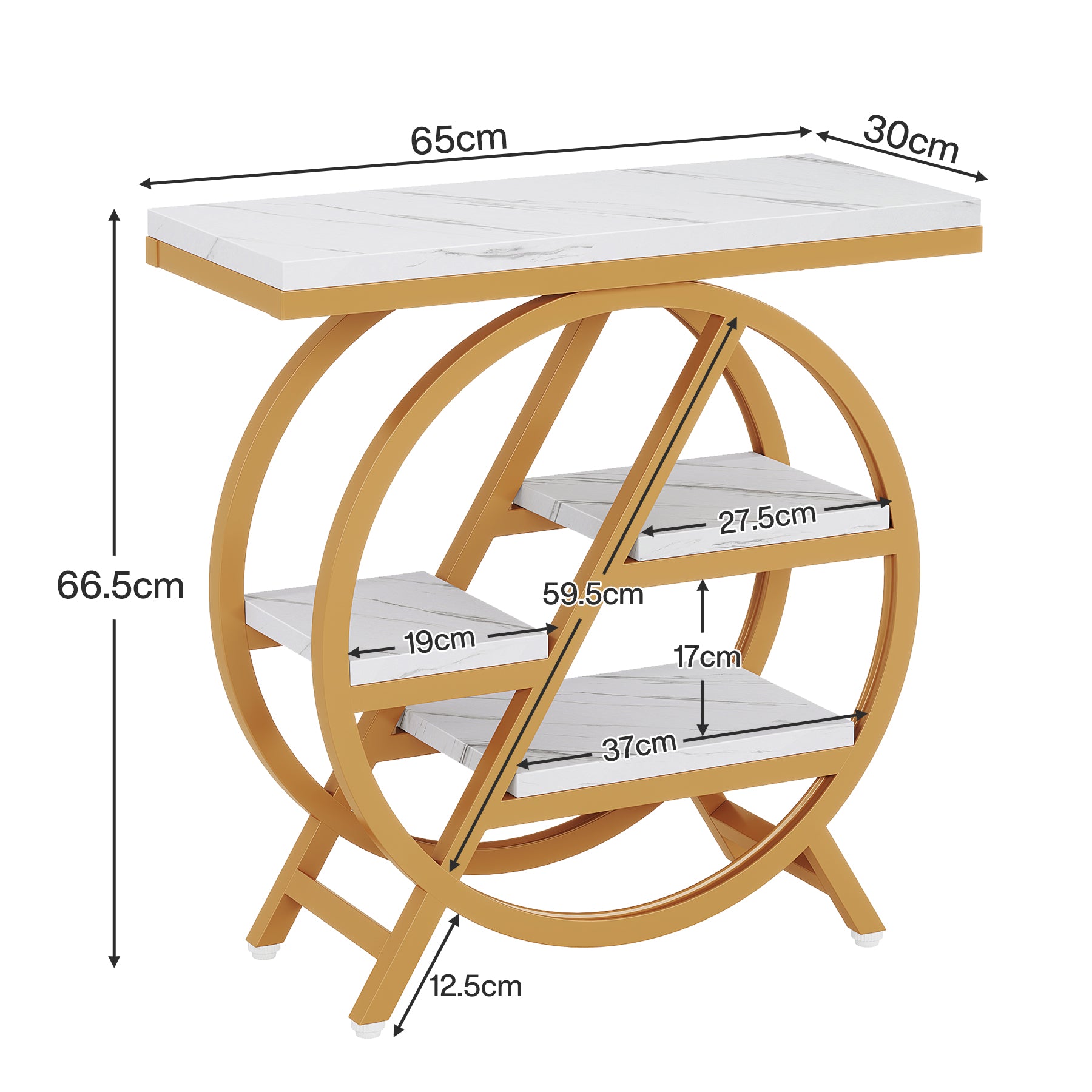 65 cm Drieplanken Bijzettafel, Industriële Houten Tafel met Geometrisch Frame voor Woonkamer