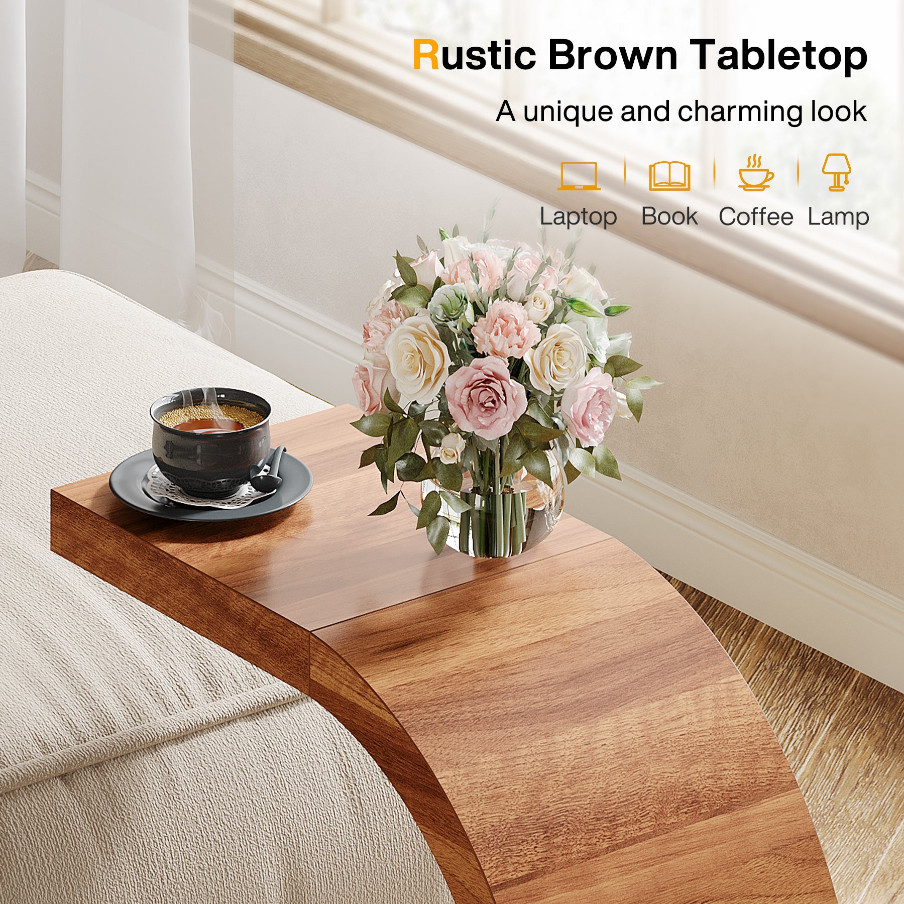 65 cm C-Vormige Bijzettafel, Tribesigns Smalle Sofa Tafel voor Woonkamer