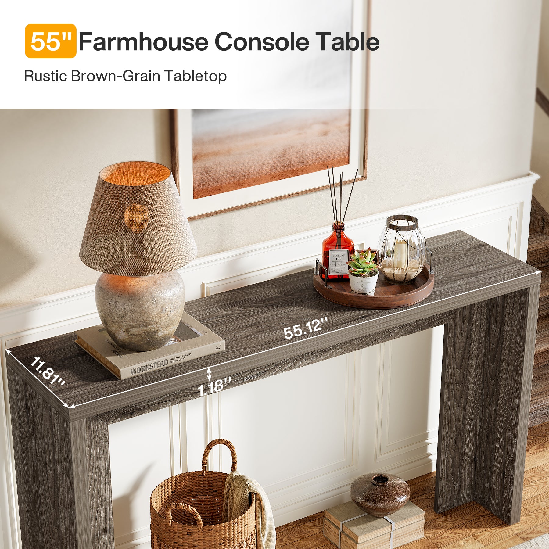 140 cm Houten Consoletafel met Opbergruimte, Landelijke Haltafel voor Entree