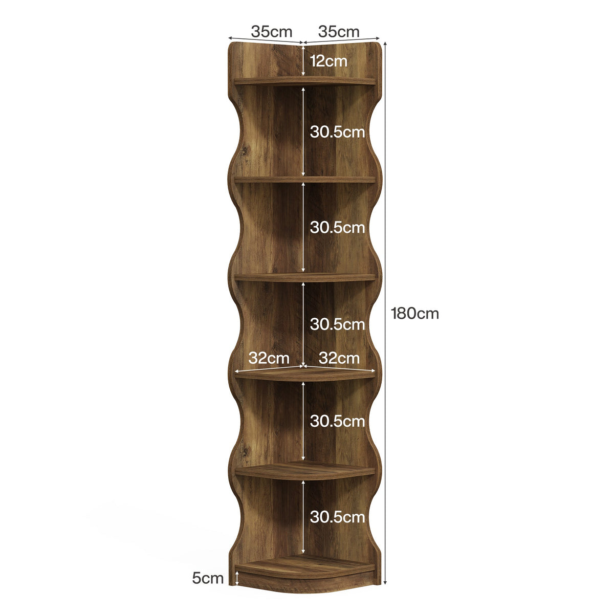 Tribesigns 6-laags Hoekrek van 180 cm met Modern Gebogen Design, Staand Plantenrek en Boekenrek voor de Woonkamer