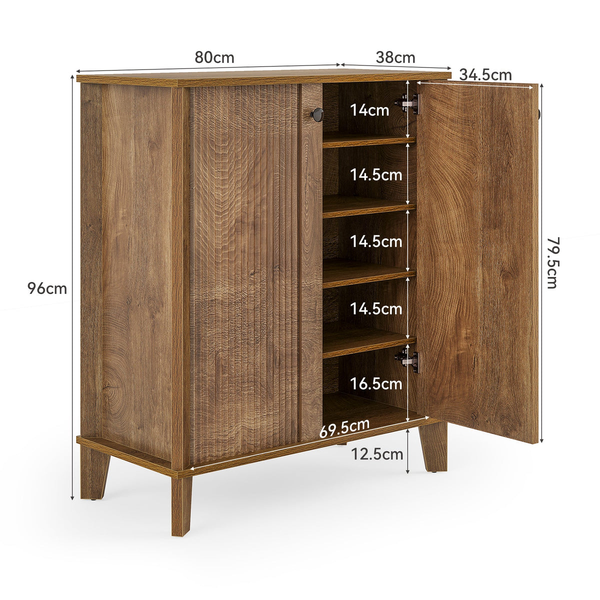 80 cm Hoge Schoenenkast met 5 Niveaus, Landelijk Schoenenrek met Verstelbare Planken voor Hal en Entree