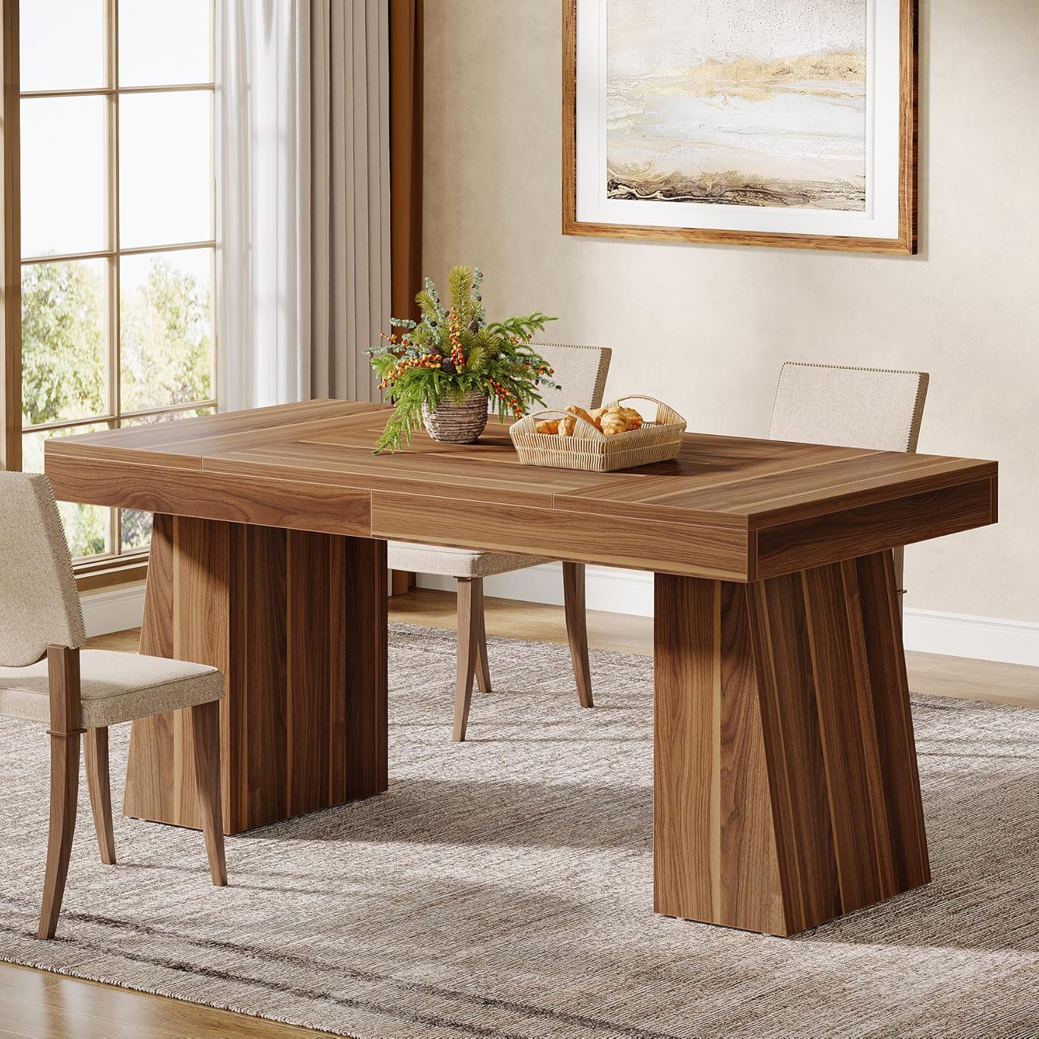 140 cm Tribesigns Eettafel, Mid-Century Moderne Keukentafel voor 4-6 Personen