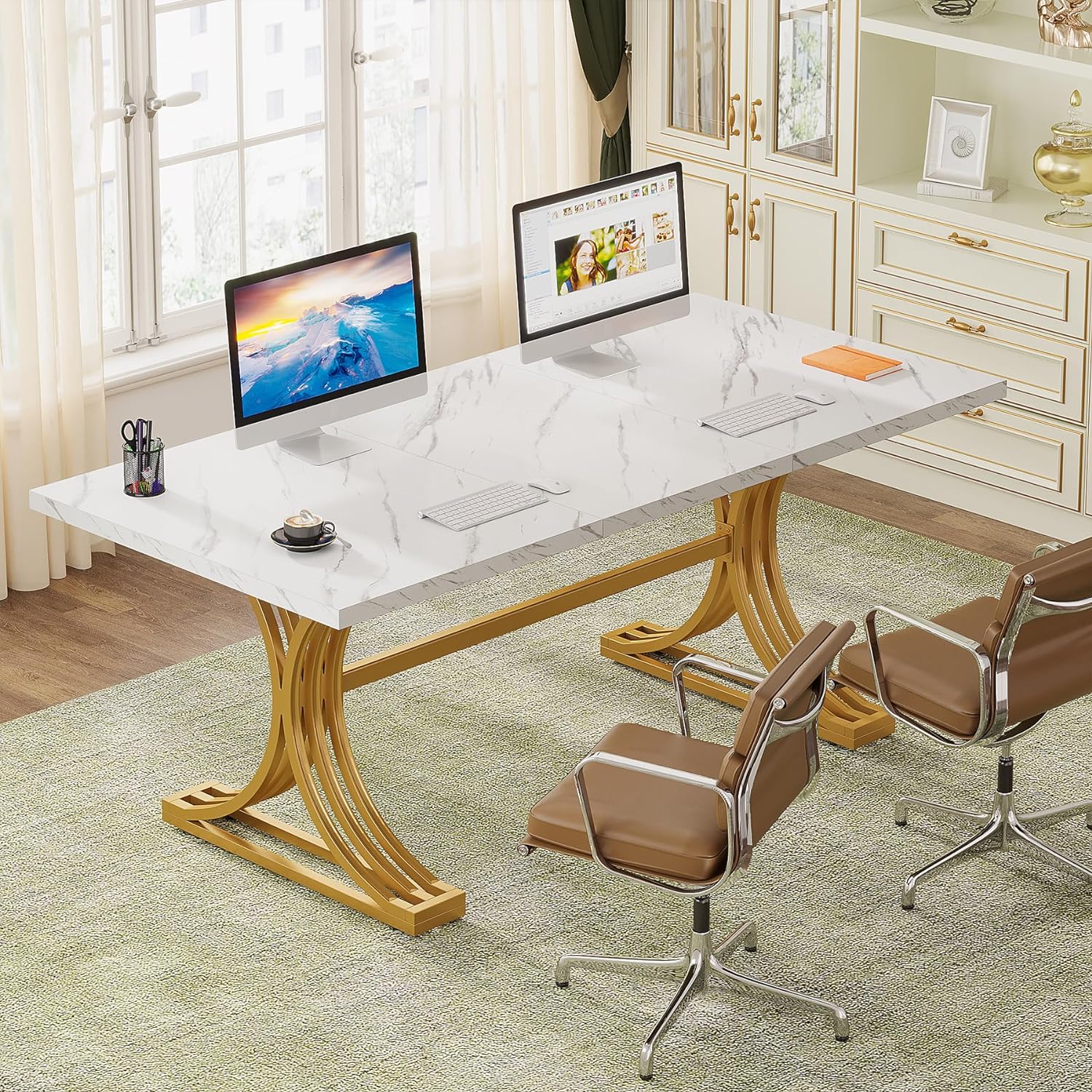 160 x 80 cm Tribesigns Bureau, Moderne Computer Tafel met Gouden Poten voor Kantoor