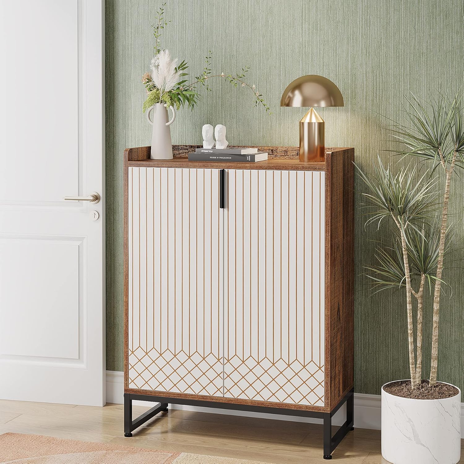 75x35x105 cm moderne schoenenkast, met 2 deuren en 5 laden voor een opgeruimde entree of slaapkamer