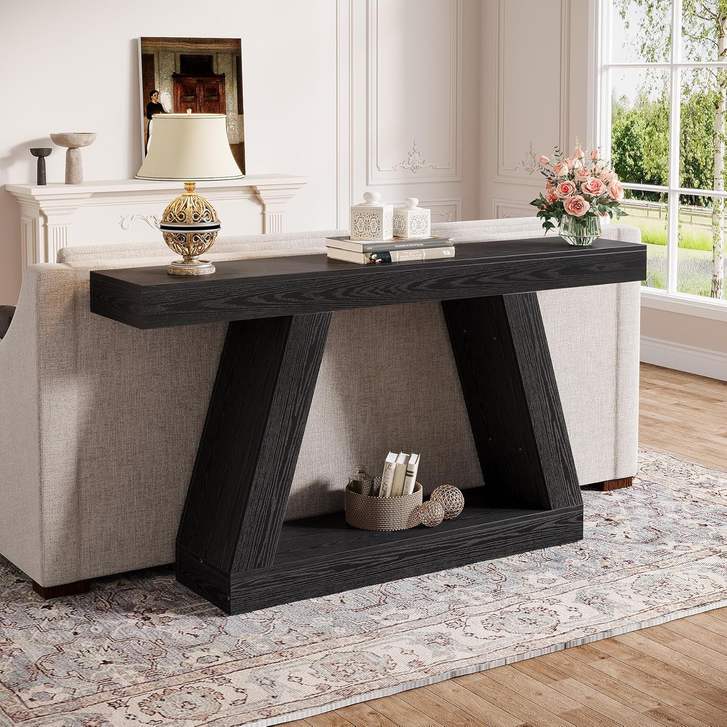 140 cm Landelijke Consoletafel, Industriële Houten Opbergtafel voor Hal en Woonkamer
