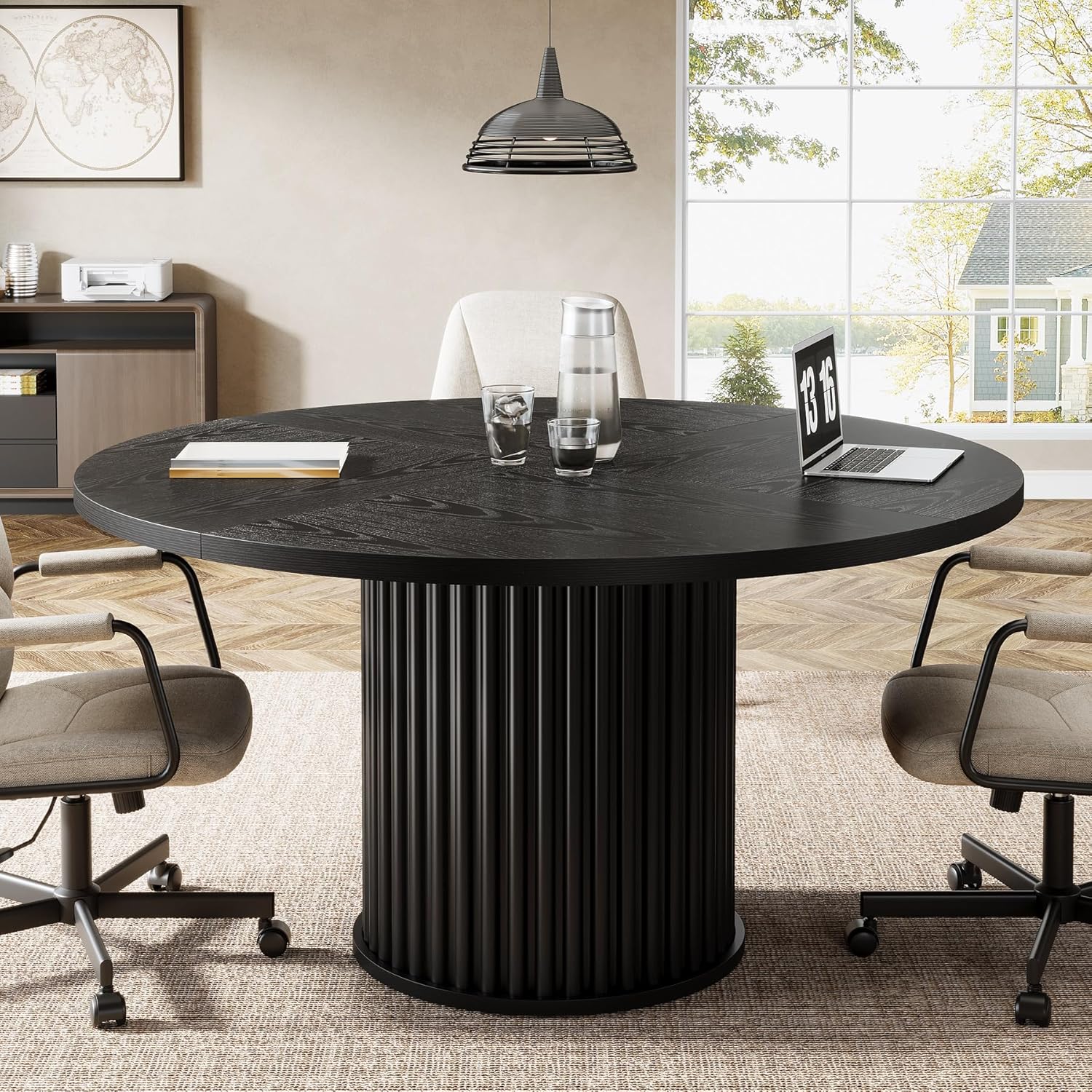 120 cm Zwart Ronde Conferentietafel, Stabiel Bureau voor 4-6 Personen