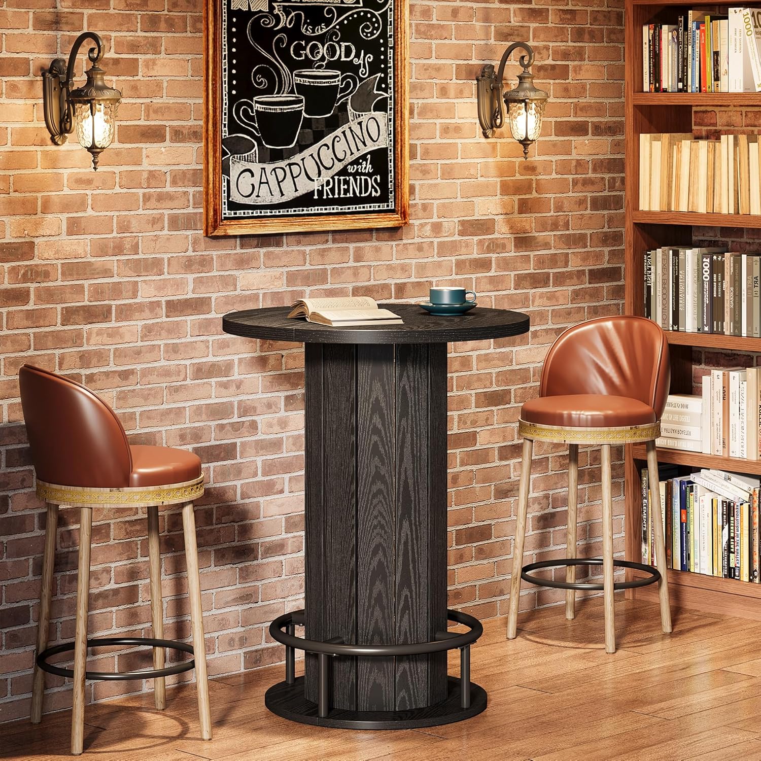 80 cm Tribesigns Eettafel met Houten Lattenvoet en Voetsteun