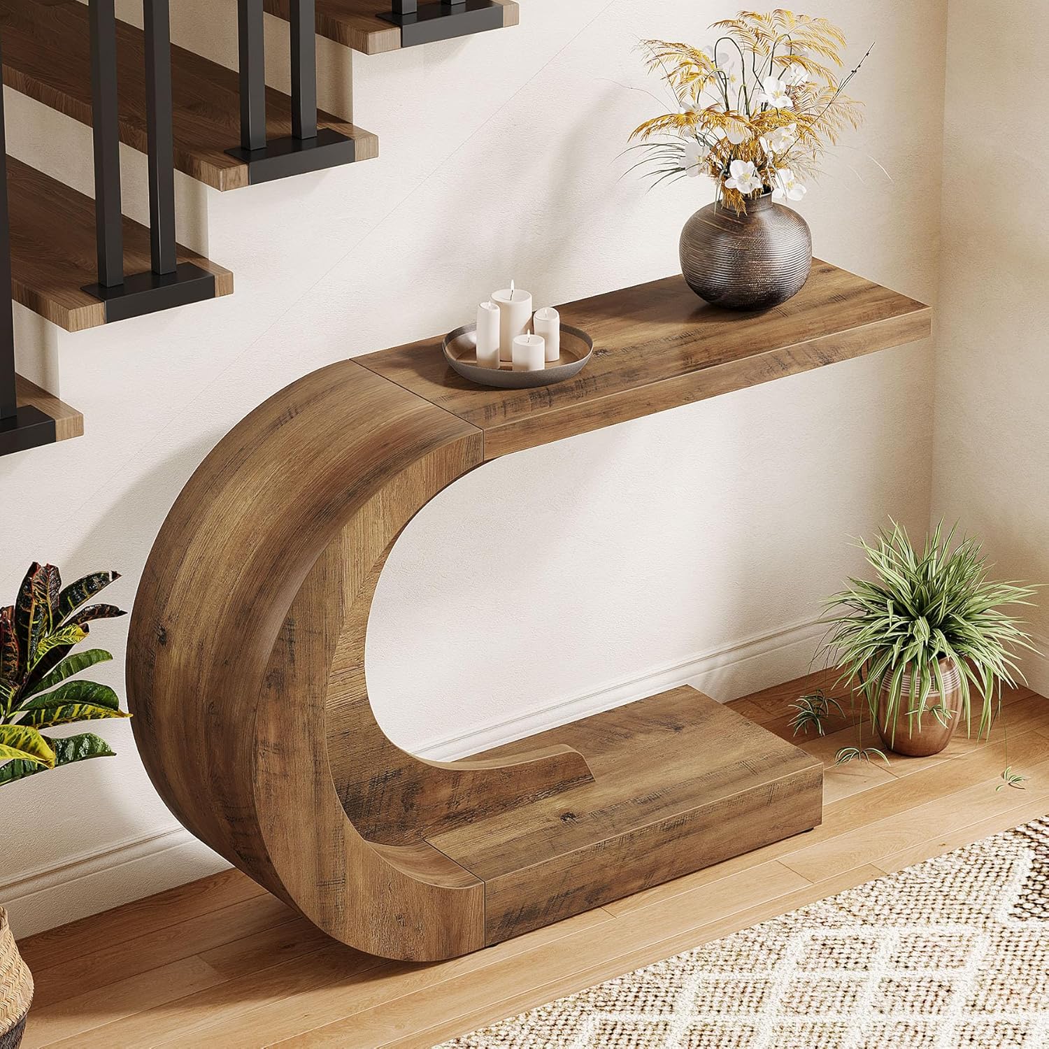 Tribesigns Moderne Entréetafel met Opbergruimte, Landelijk C-Vormig Design 110 cm voor Woonkamer