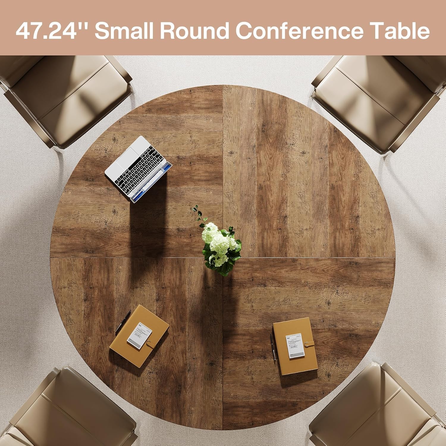 120 cm Zwart Ronde Conferentietafel, Stabiel Bureau voor 4-6 Personen
