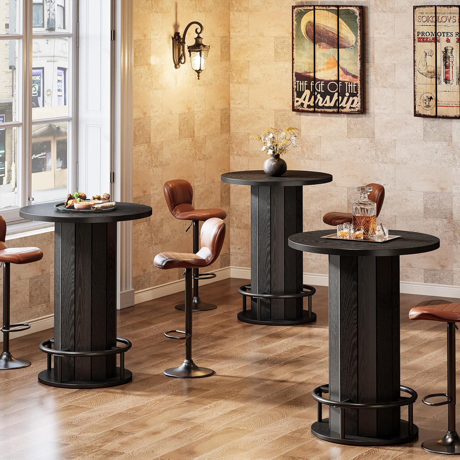 80 cm Tribesigns Eettafel met Houten Lattenvoet en Voetsteun