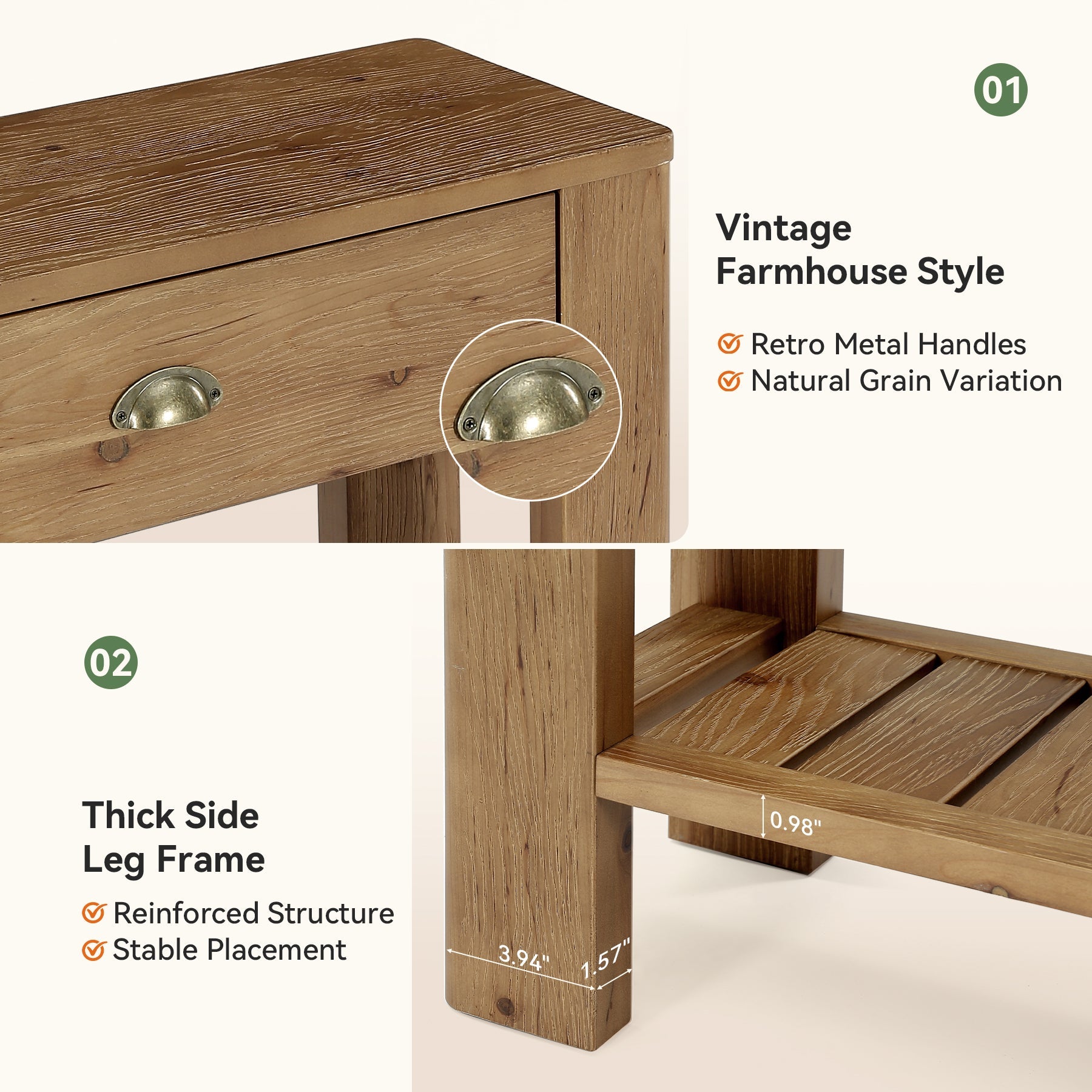 Tribesigns massief houten consoletafel 140 cm, haltafel met 2 lades en open opbergruimte