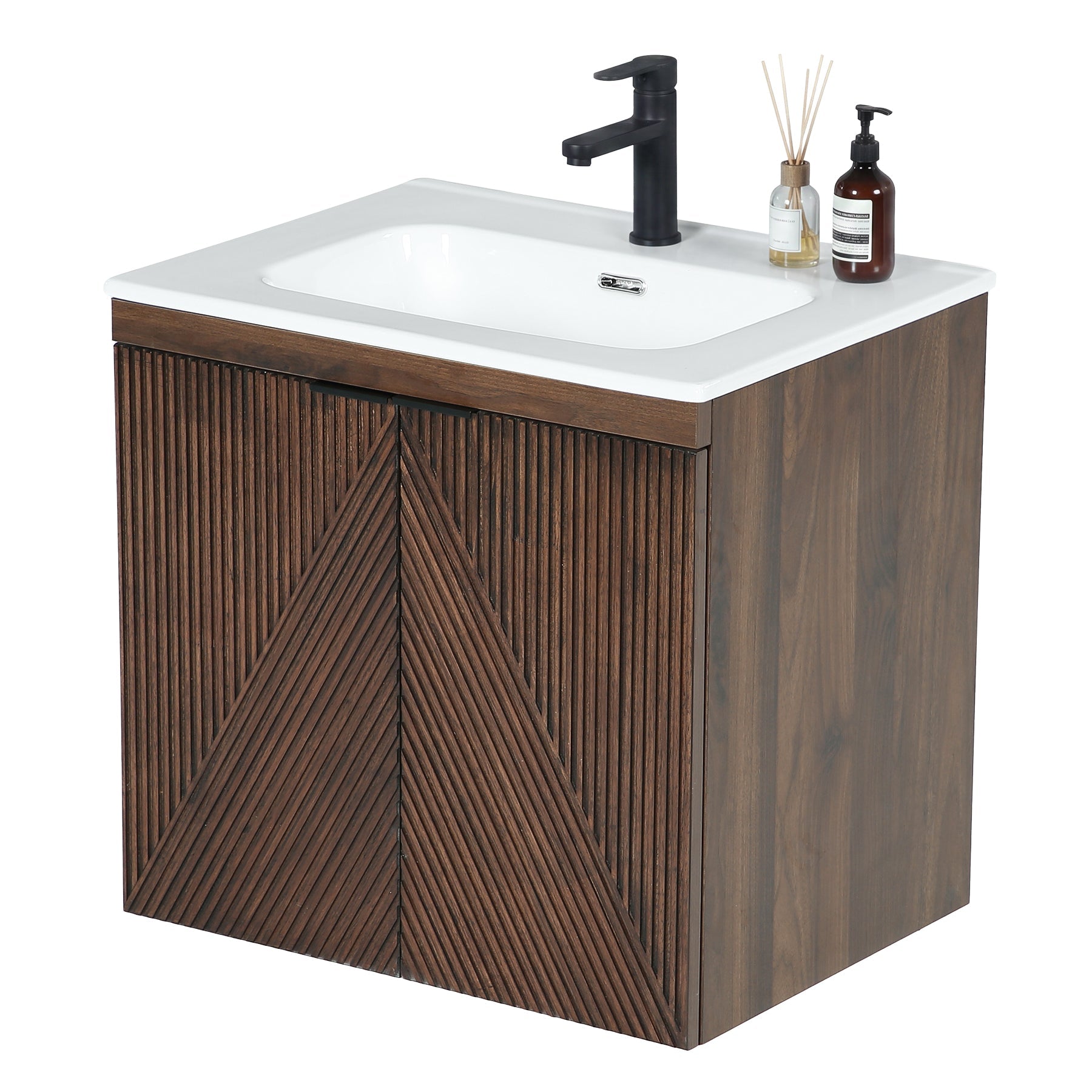 Tribesigns wandhangend wastafelmeubel 60 cm met keramische wastafel, badkamermeubel met softclose-deur en opbergruimte