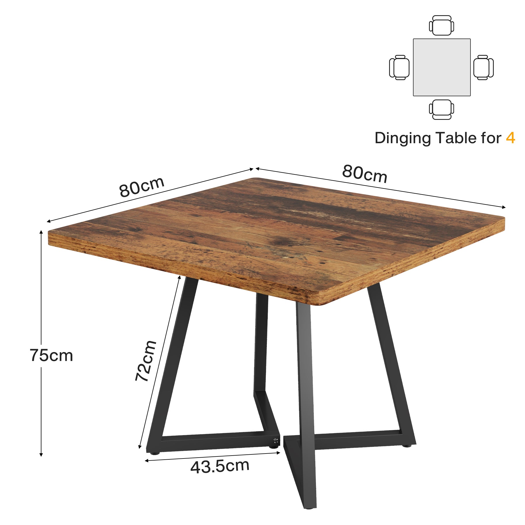 80 cm Vierkante Vergadertafel, Eettafels voor 2-4 Personen