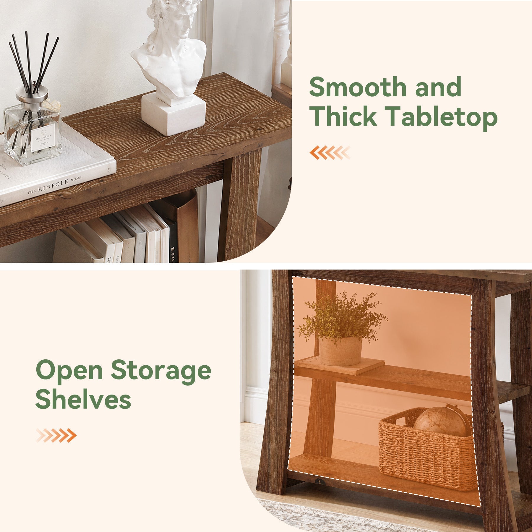 Tribesigns massief houten consoletafel met 3 legplanken, smalle haltafel van 105 cm