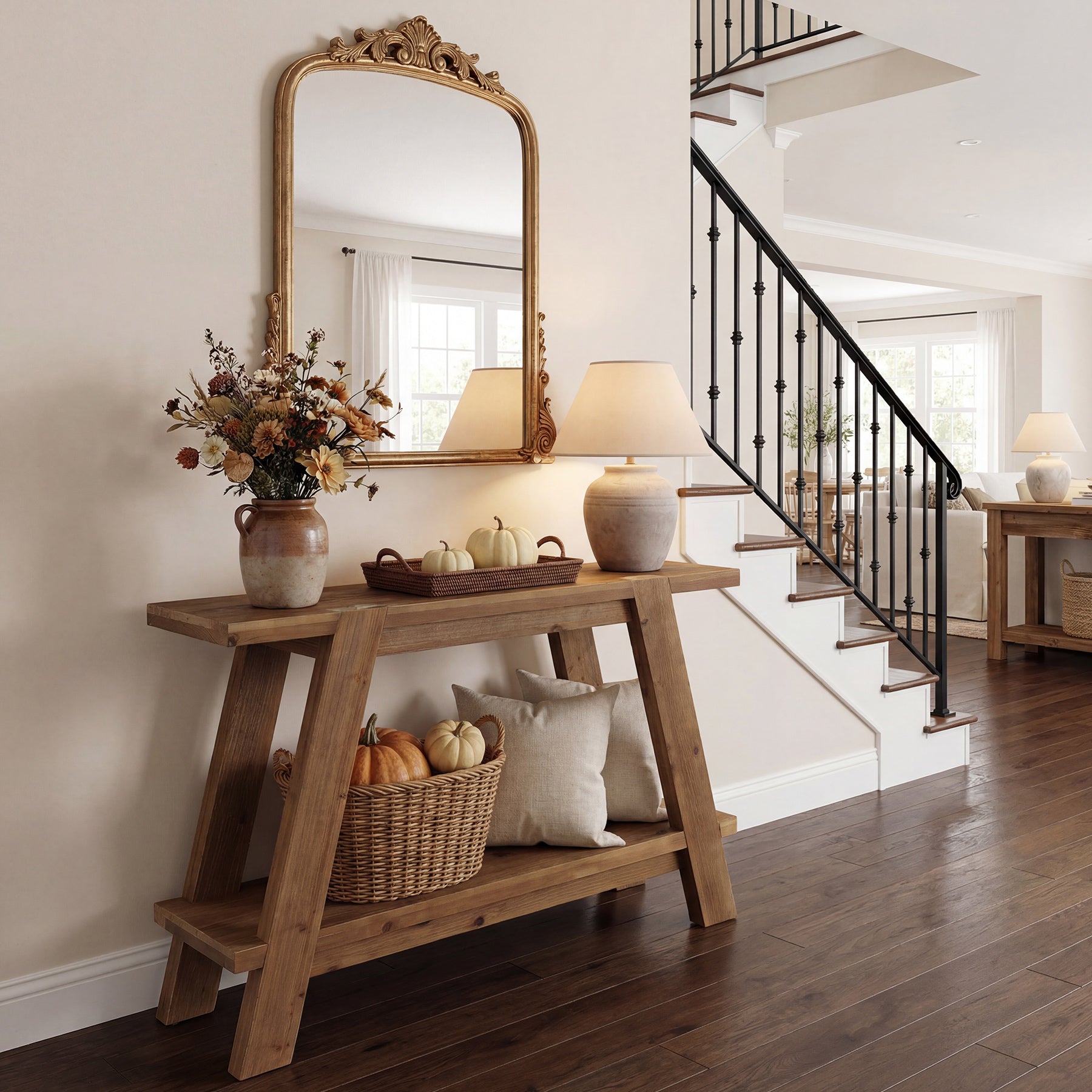 110 cm Massief Houten Consoletafel met 2 Planken, Smalle Haltafel in Landelijke Stijl Bruin