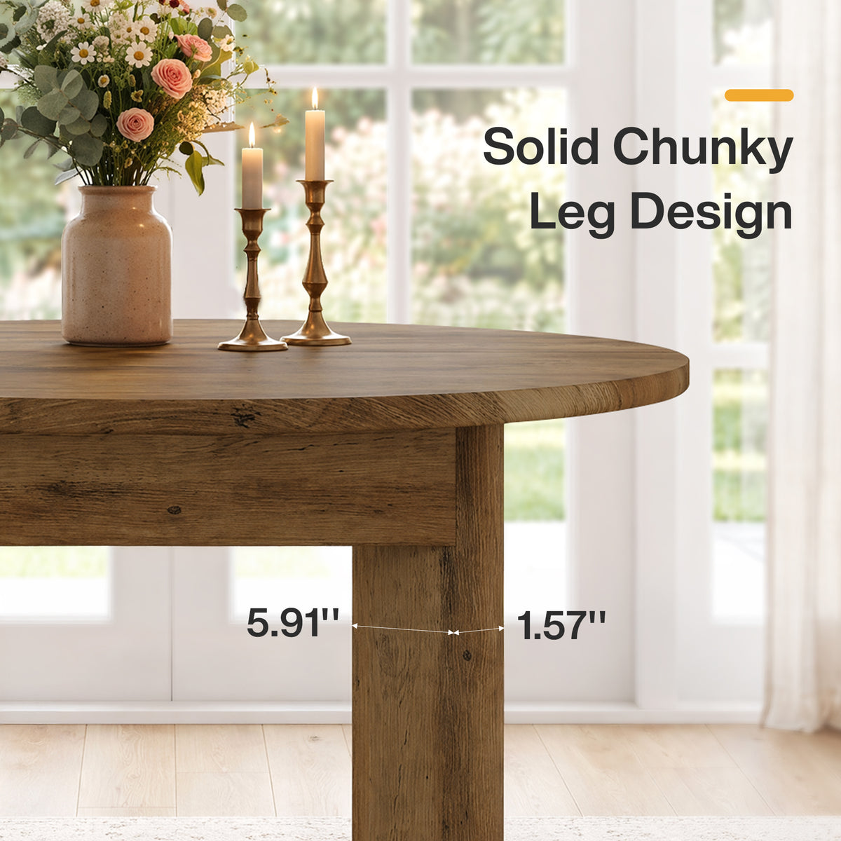 100 cm ronde eettafel voor 4 personen met dikke gebogen poten, compacte keukentafel in landelijke stijl voor eetkamer
