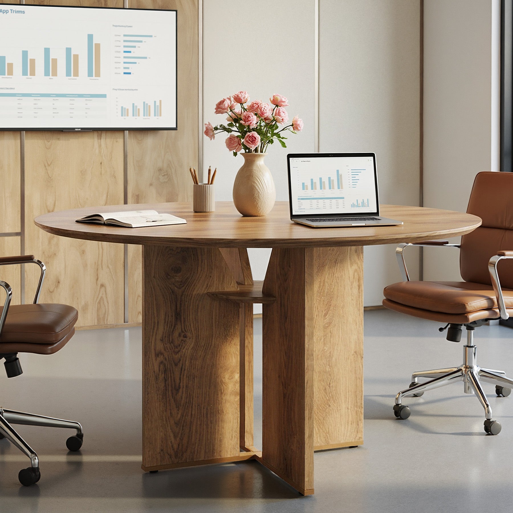 Tribesigns 100 cm Ronde Vergadertafel, Kantoortafel met Opbergrek voor Vergaderruimte