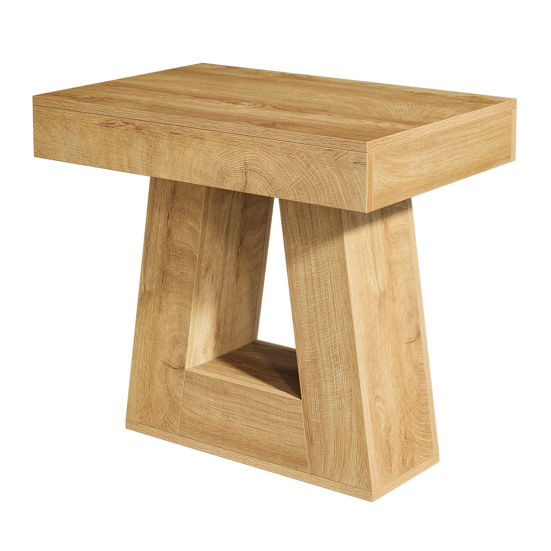 60 cm Moderne Bijzettafel, 2-Traps Smalle Houten Tafel met Trapeziumvormige Voet voor Slaapkamer
