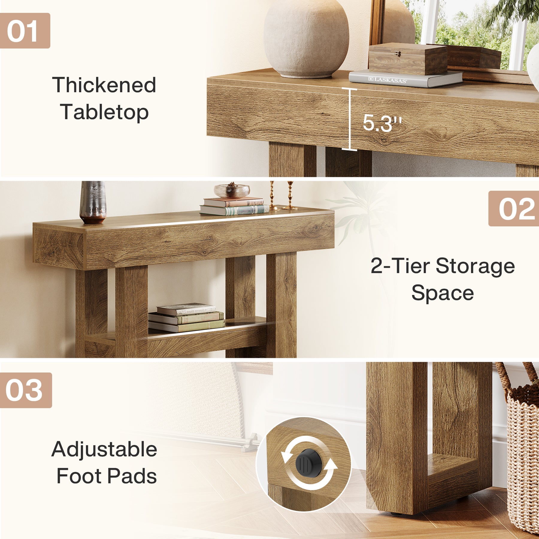 105 cm Smalle Consoletafel met 2 Niveaus, Rustieke Entreetafel voor Hal en Woonkamer