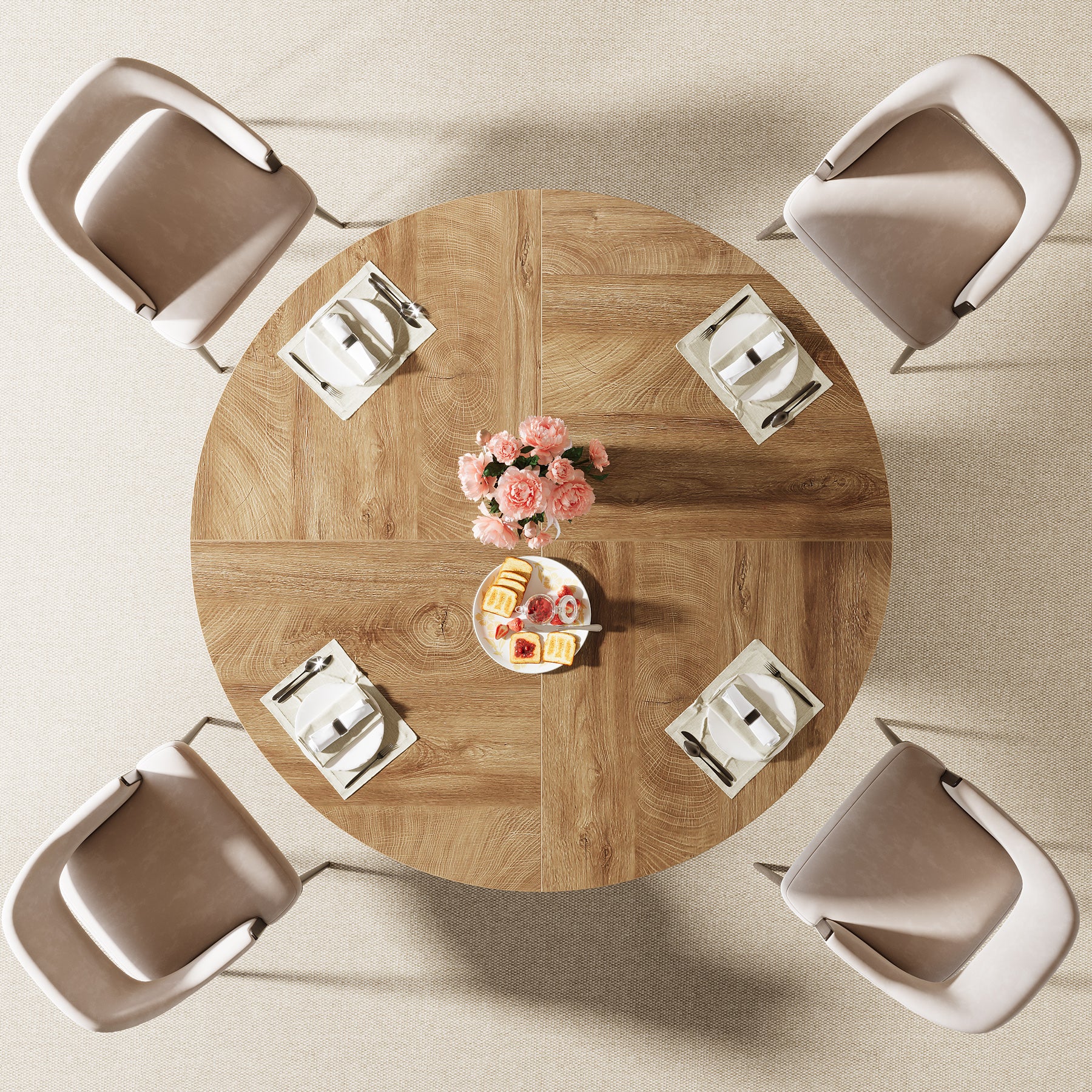 120 cm Zwarte Ronde Eettafel voor 4-6 Personen, Moderne Keukentafel met Metalen Basis