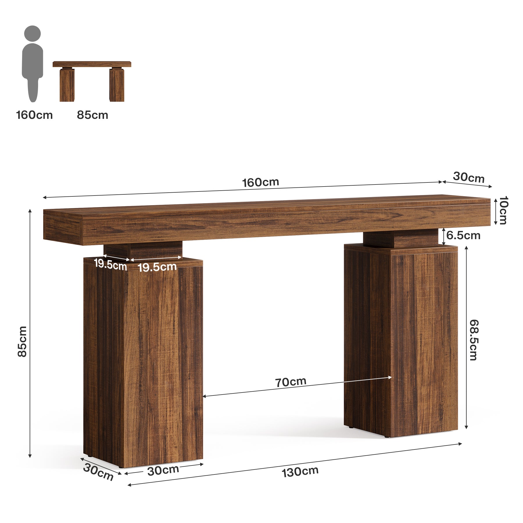 Consoletafel van 160 cm in landhuisstijl voor hal en achter de bank, moderne houten sidetable voor woonkamer en entree