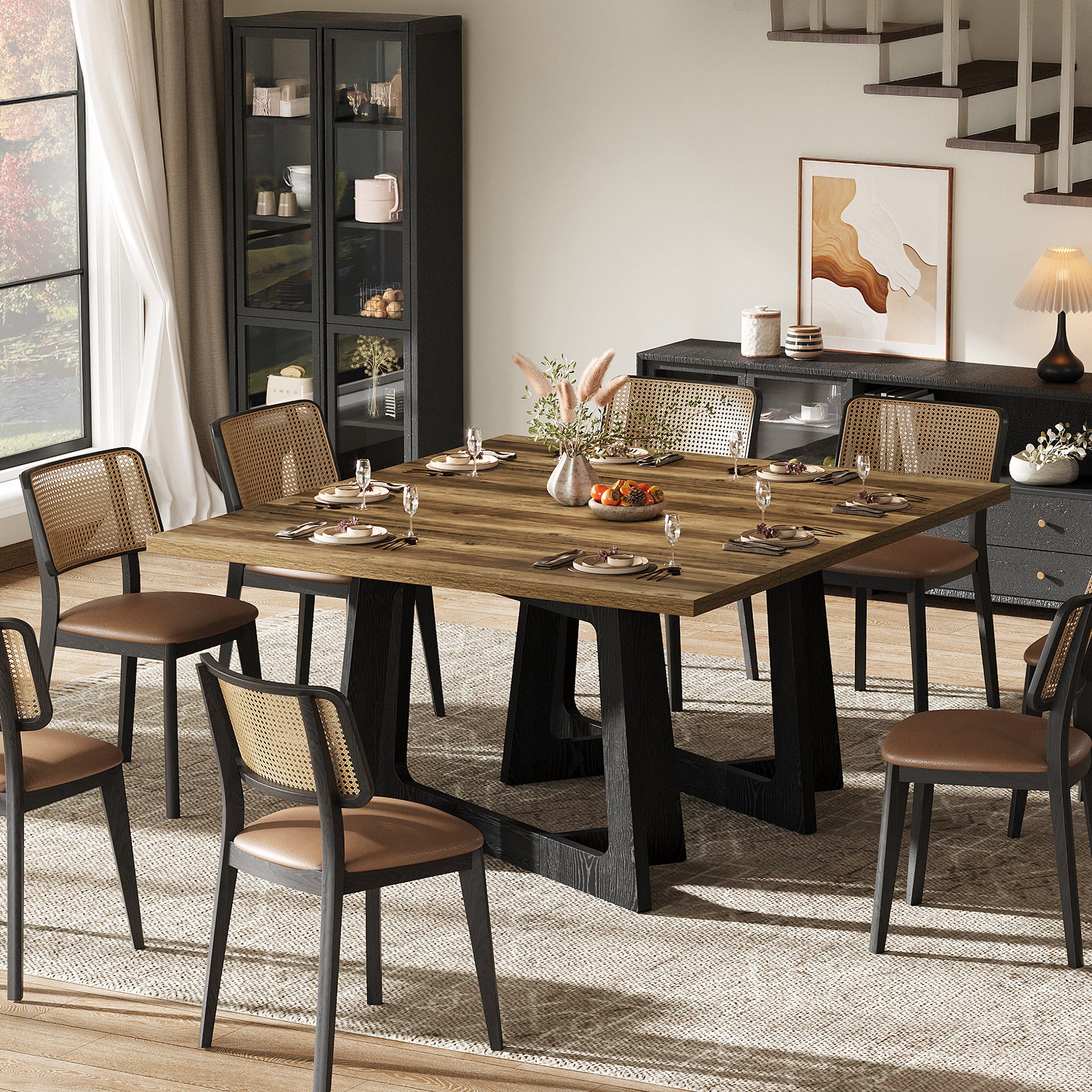 120 x 79 cm Tribesigns eettafel voor 2-4 personen met stevig voetstuk, landelijke keukentafel voor kleine ruimtes
