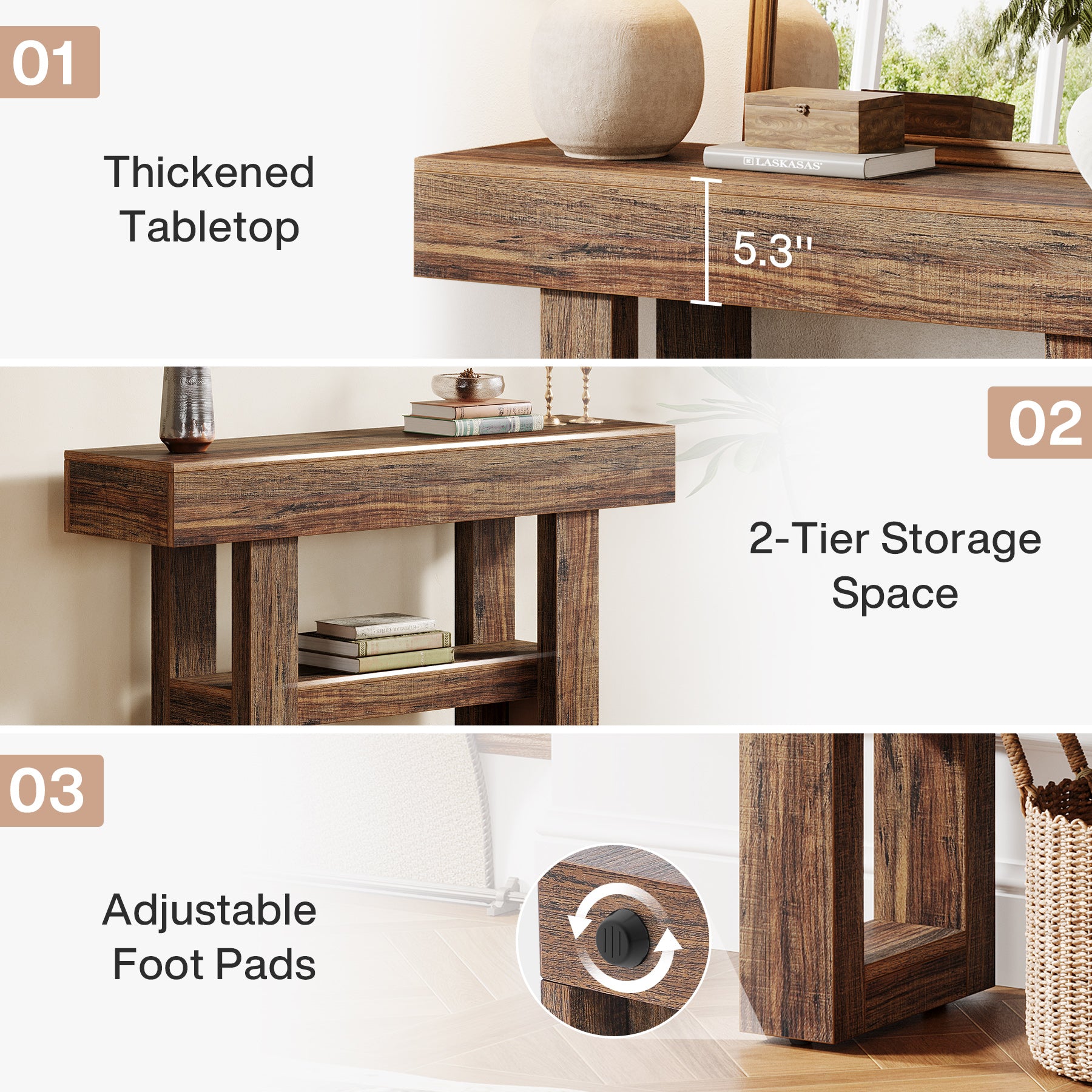 105 cm Smalle Consoletafel met 2 Niveaus, Rustieke Entreetafel voor Hal en Woonkamer