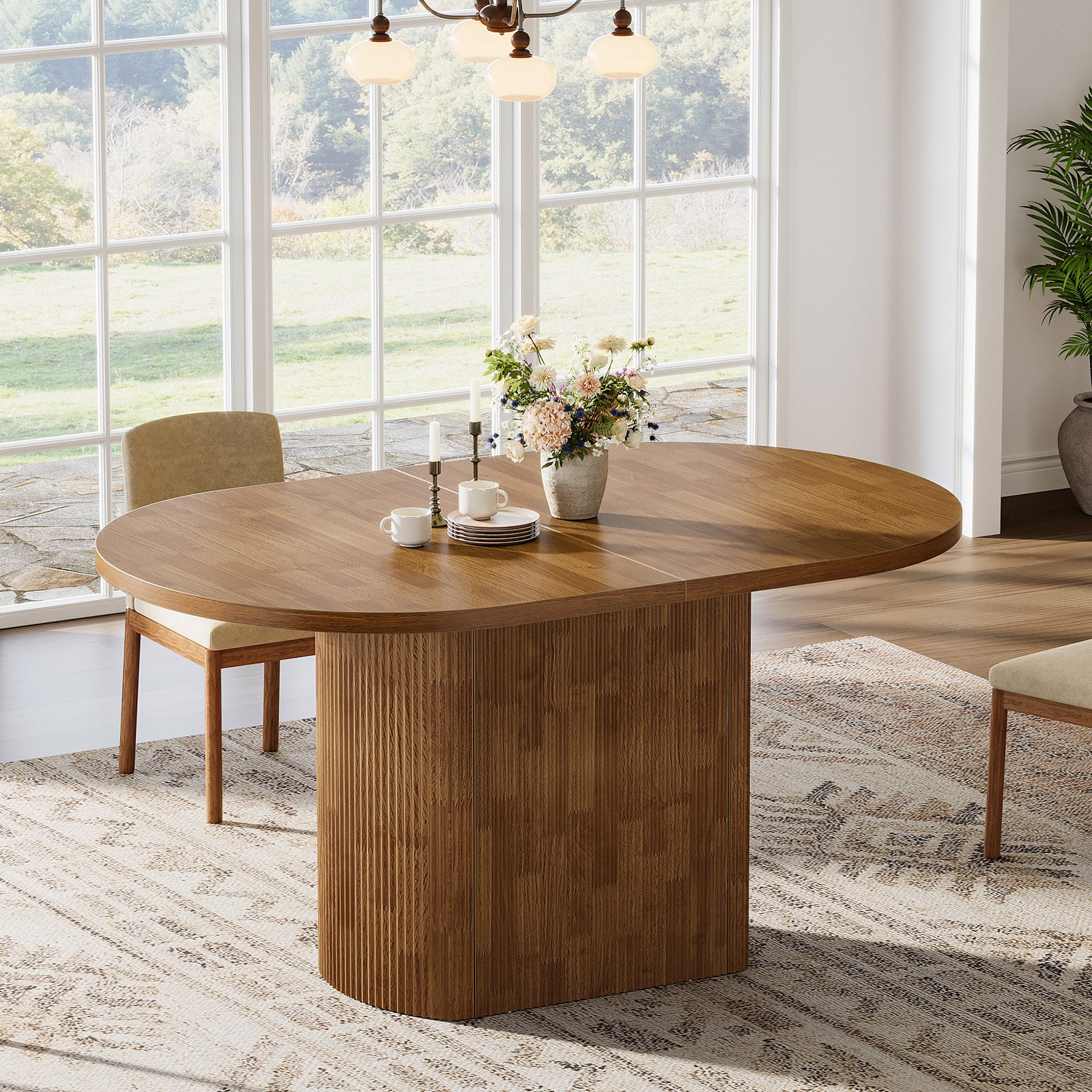 120 cm Ovale Eettafel voor 4 Personen, Rustieke Houten Keukentafel