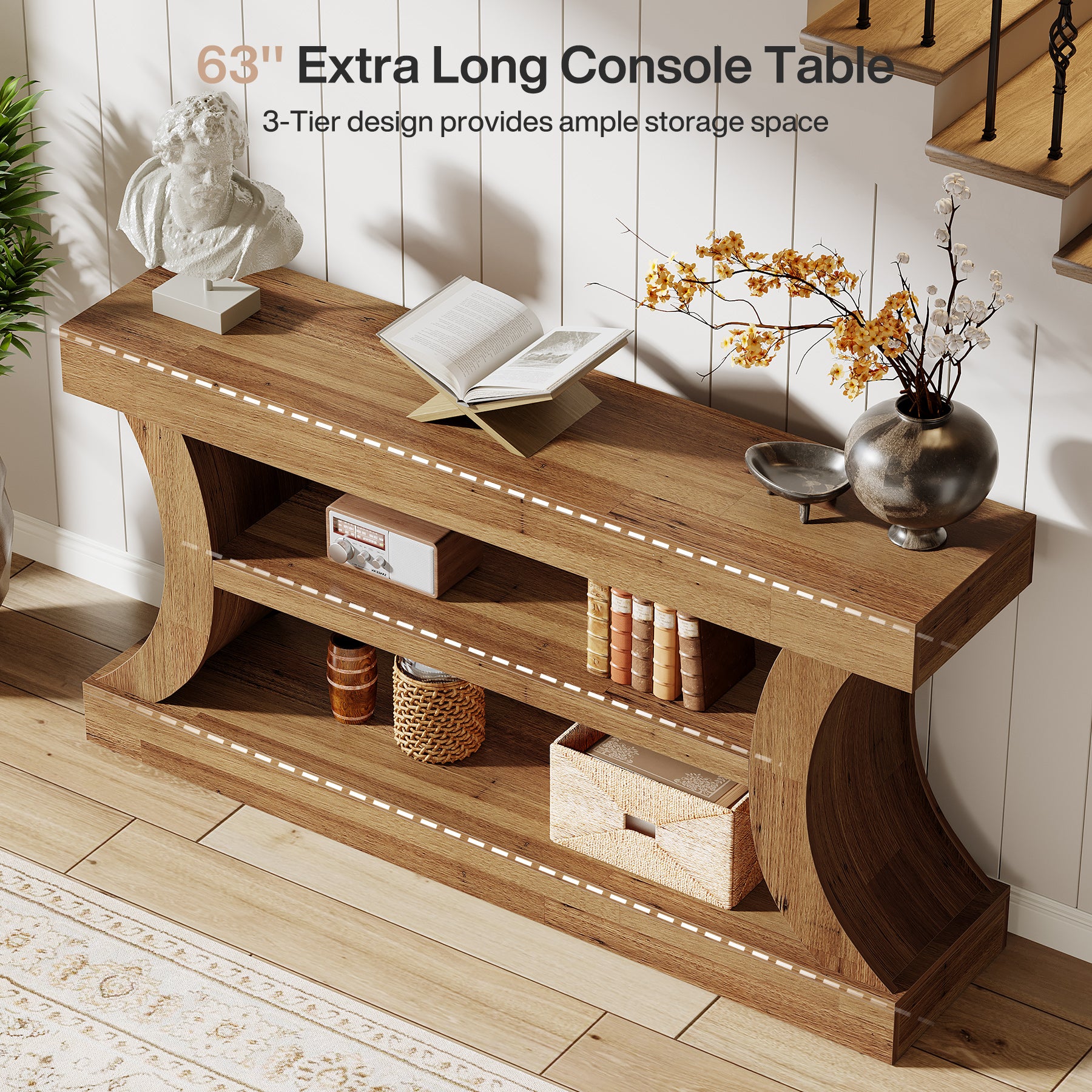 160 cm Tribesigns consoletafel met gebogen ontwerp, lage tv-kast met opbergruimte voor woonkamer