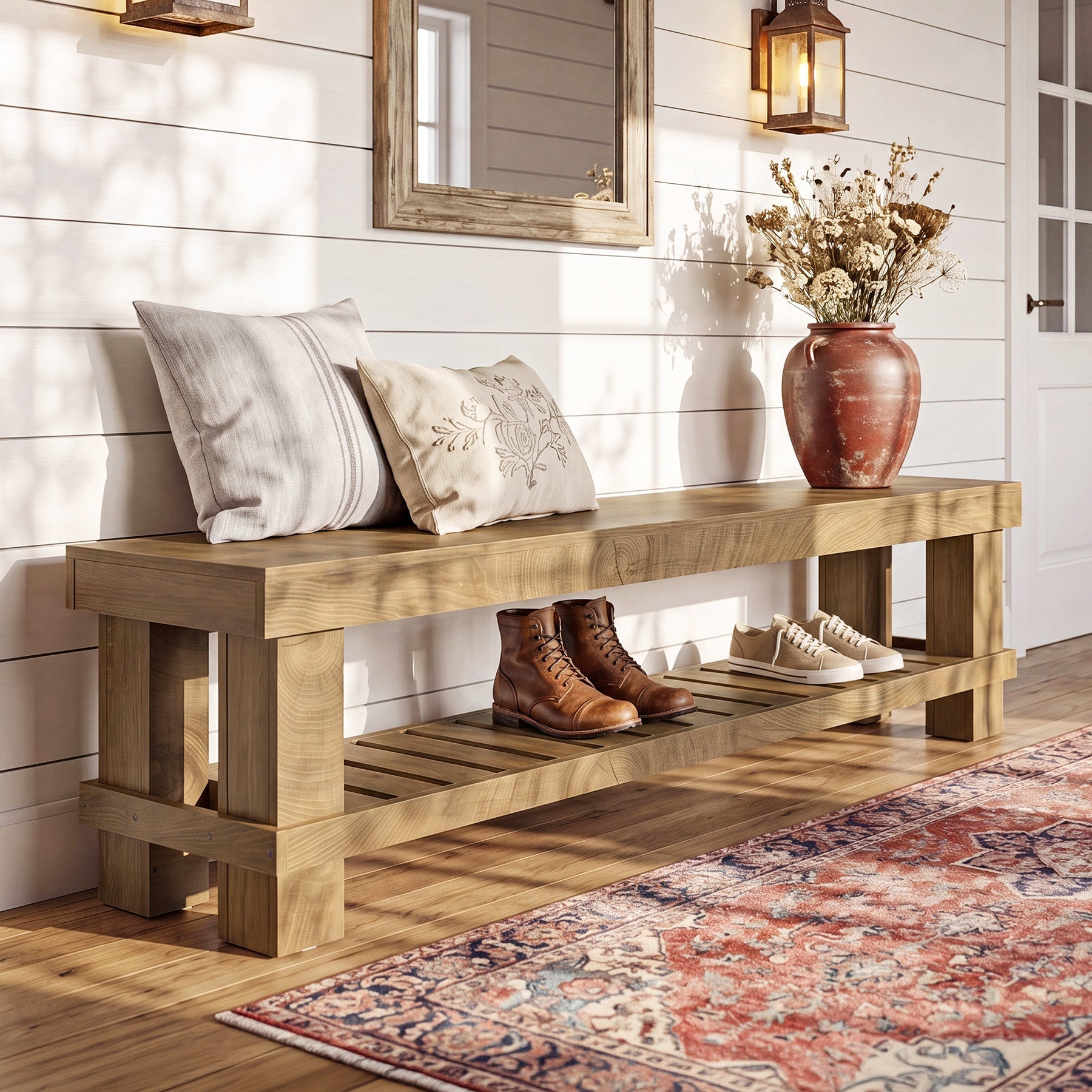 Tribesigns zitbank 160 cm met schoenenplank, landelijke houten bank voor hal