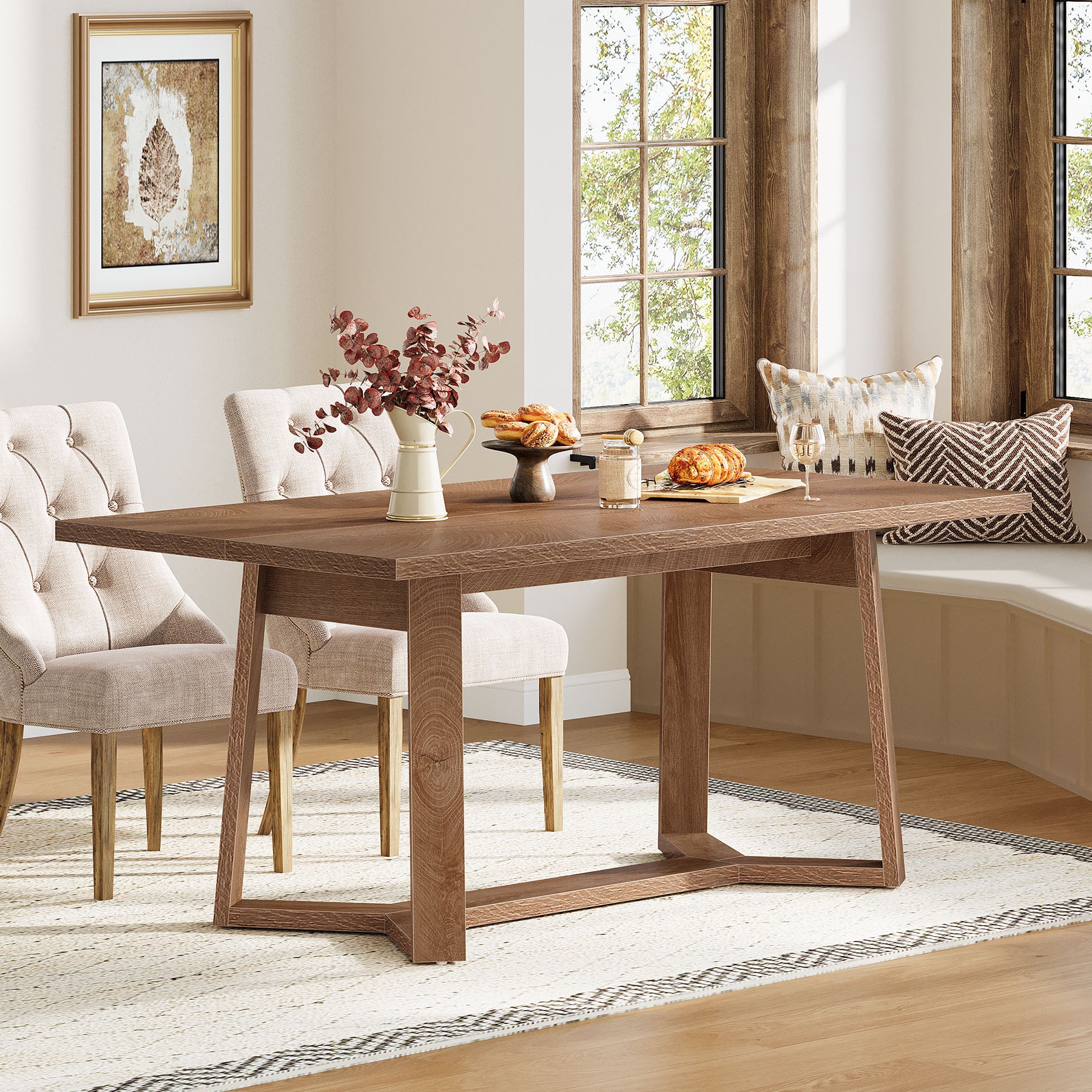 Eettafel van 120 cm in landhuisstijl voor 4 personen, houten keukentafel in bruin
