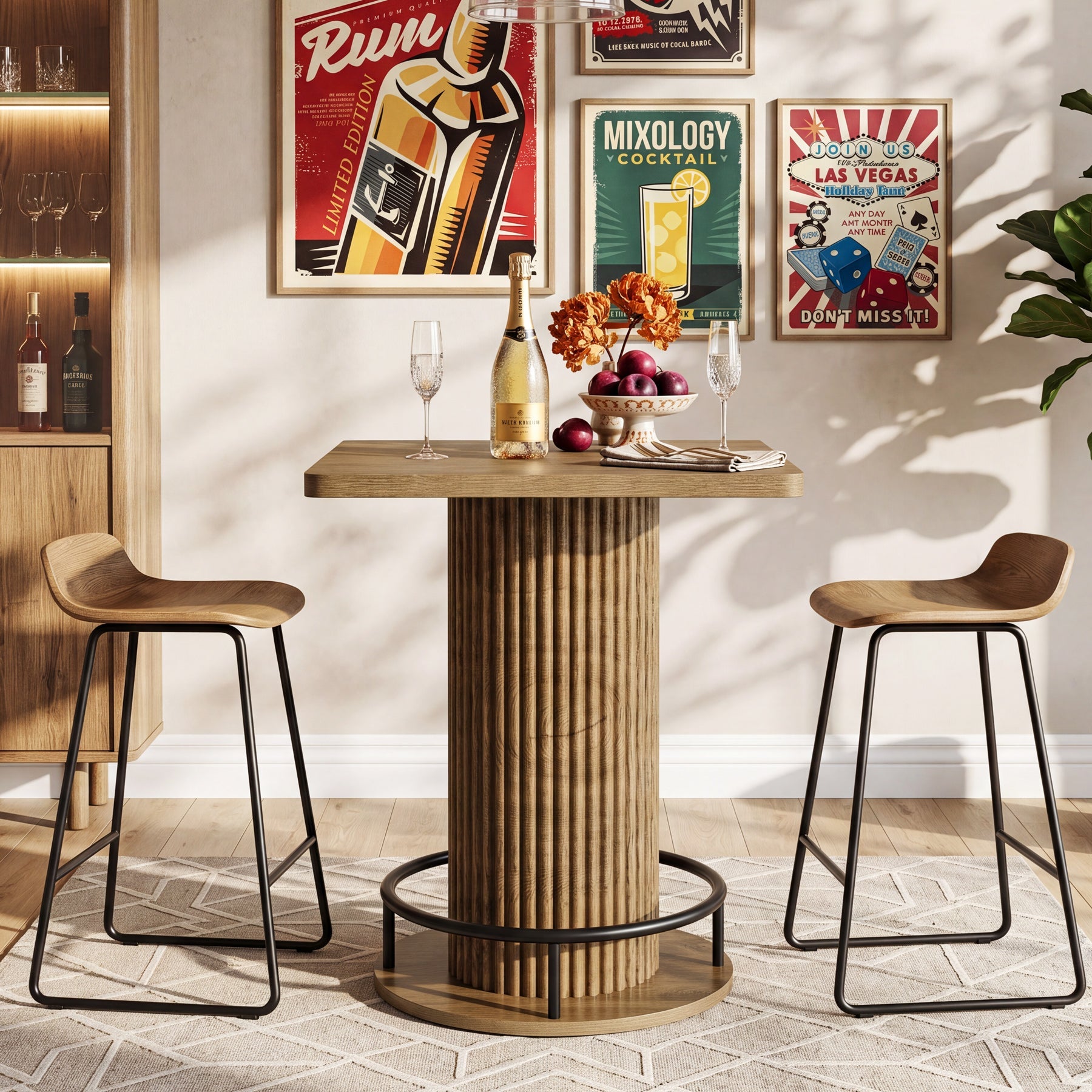 Tribesigns 70 × 70 cm Bartafel, Vierkante Statafel met Metalen Voetsteun in Vintage Landelijke Stijl