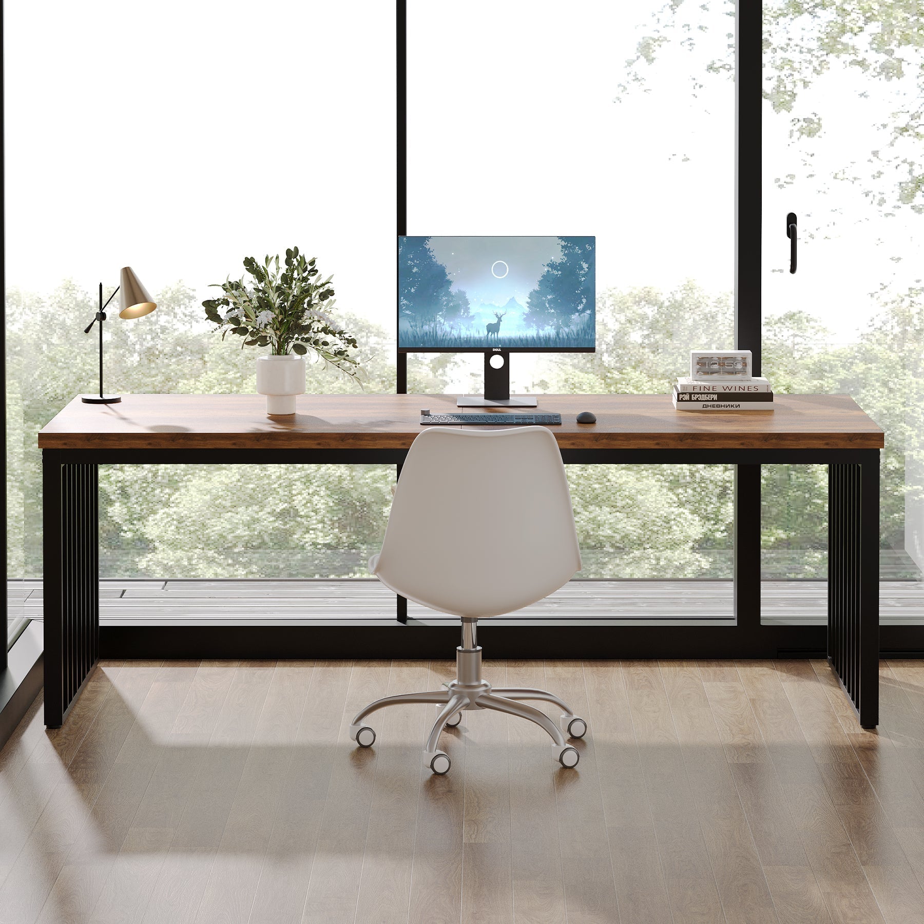 180 cm Bureau, Robuuste Computertafel Met Metalen Frame Voor Thuiskantoor