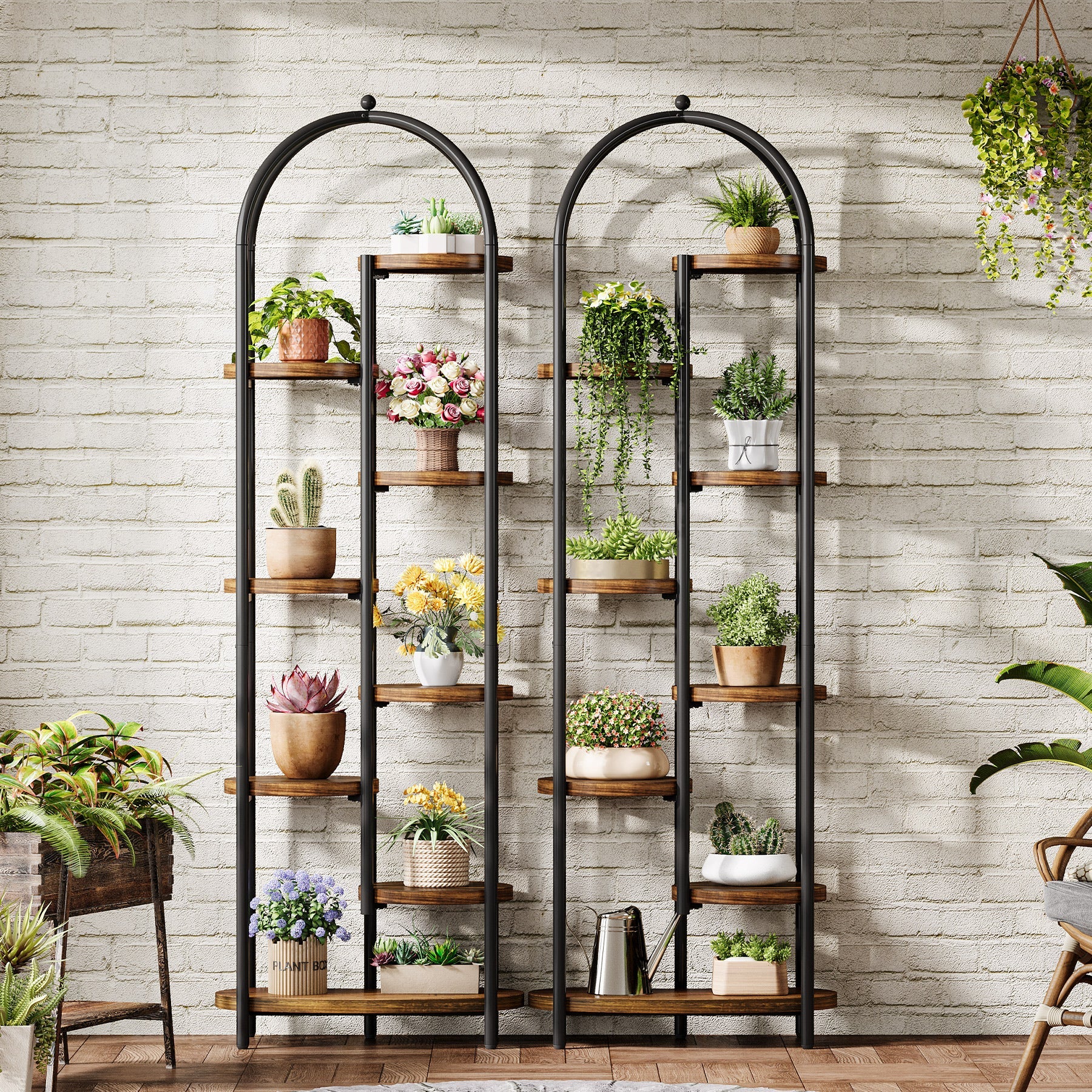 Plantenstandaard 182 cm met 8 legplanken – hoekrek met metalen frame, geschikt voor 10 planten
