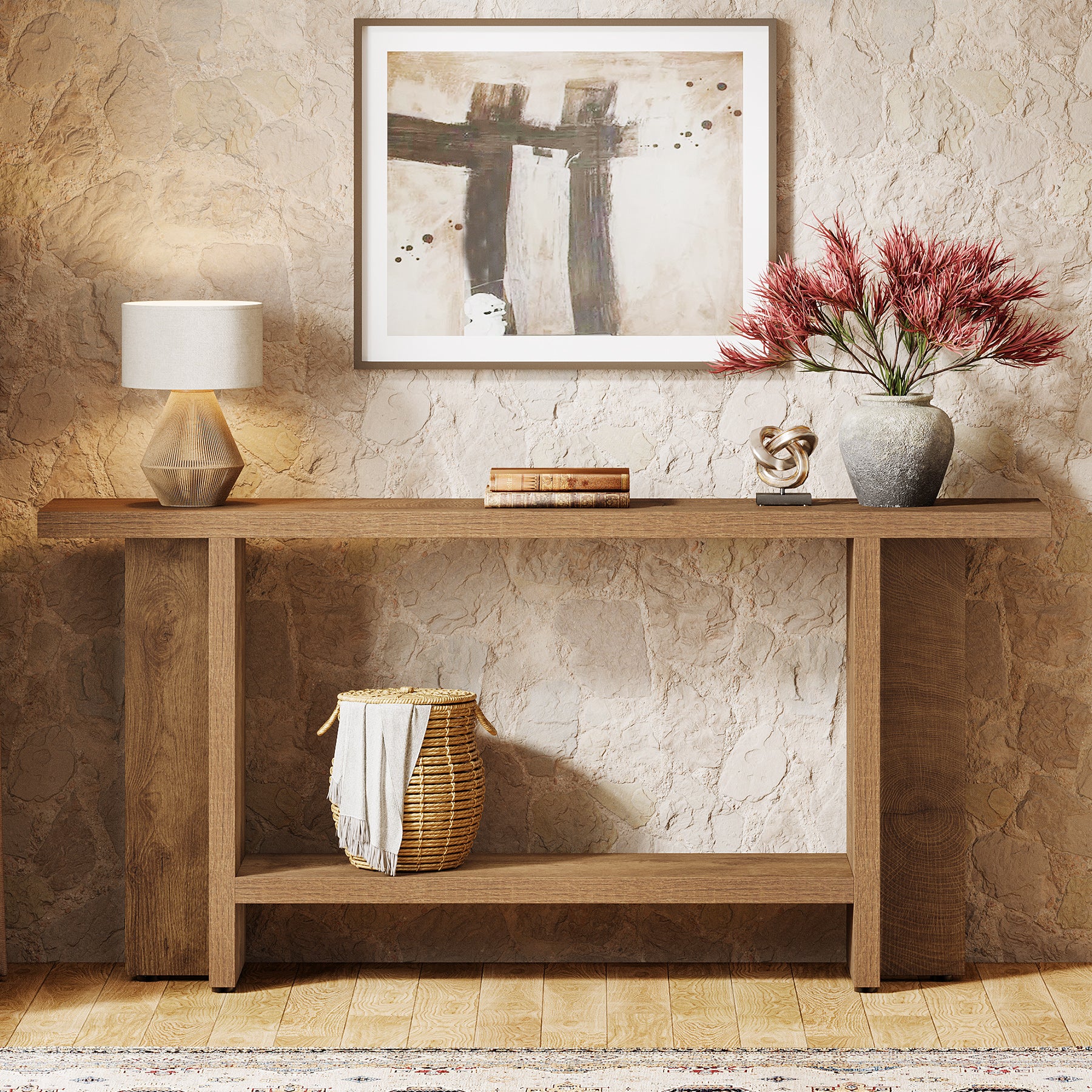 Smal Design Console Meubel, 150 cm Lange Tafel met Plank voor Entree en Woonkamer