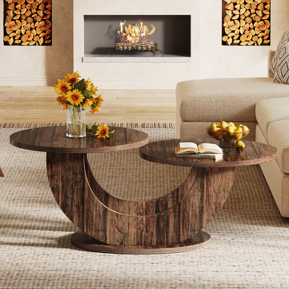Tribesigns Moderne Salontafel Met U-Frame, Ronde Tafel In Eikenlook