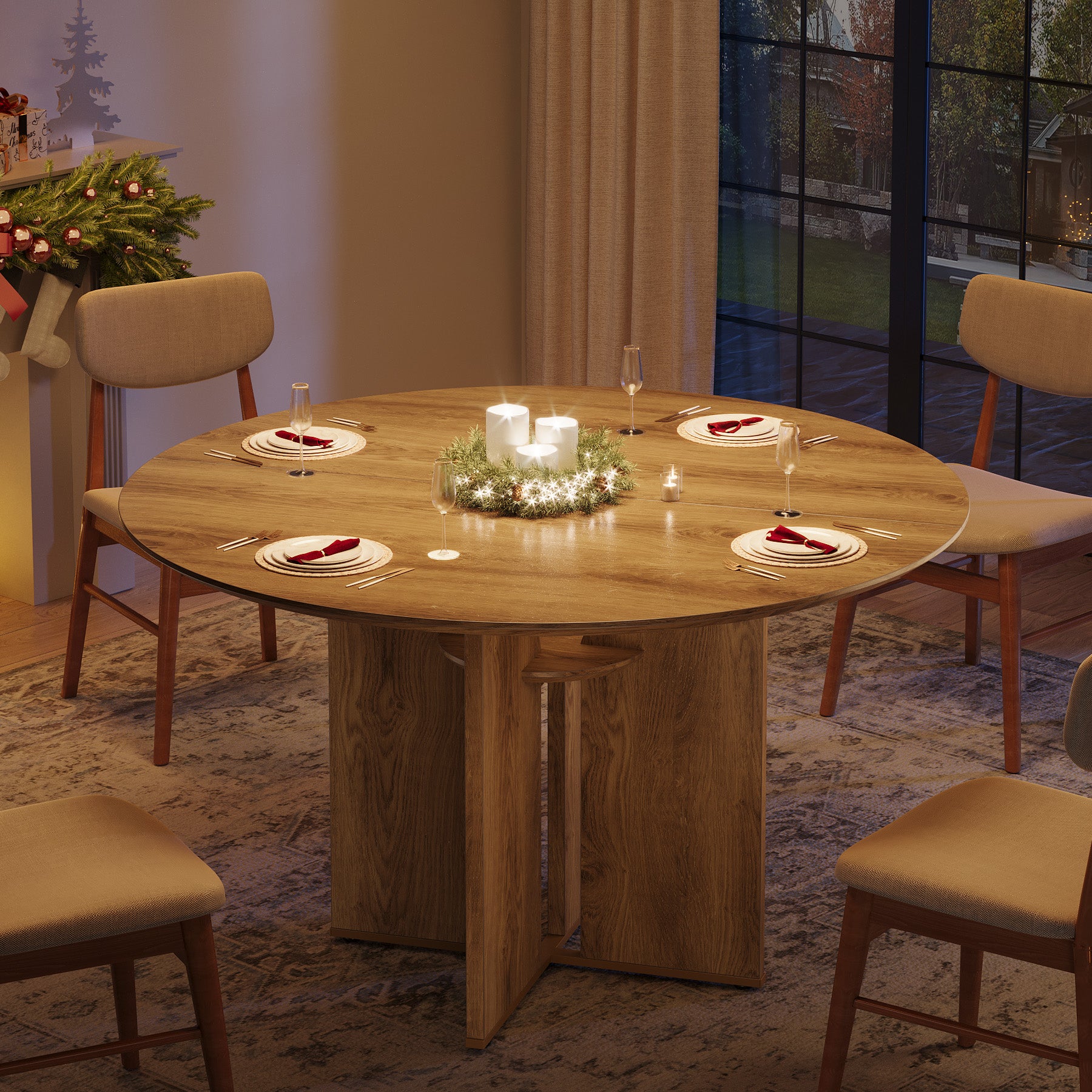 Tribesigns 100 cm Ronde Eettafel, Houten Tafel voor 4 Personen voor Keuken