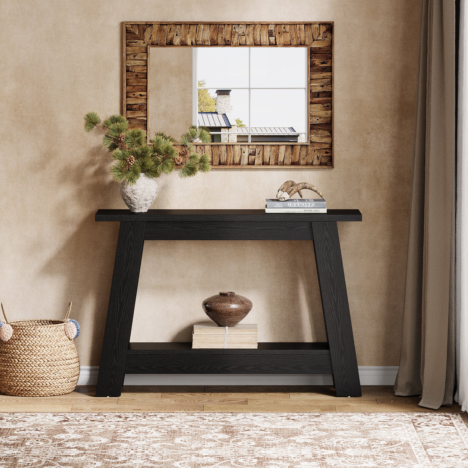 105 cm Console Tafel, 2-Tier Farmhouse Sofa Ingangstafel met Opbergruimte