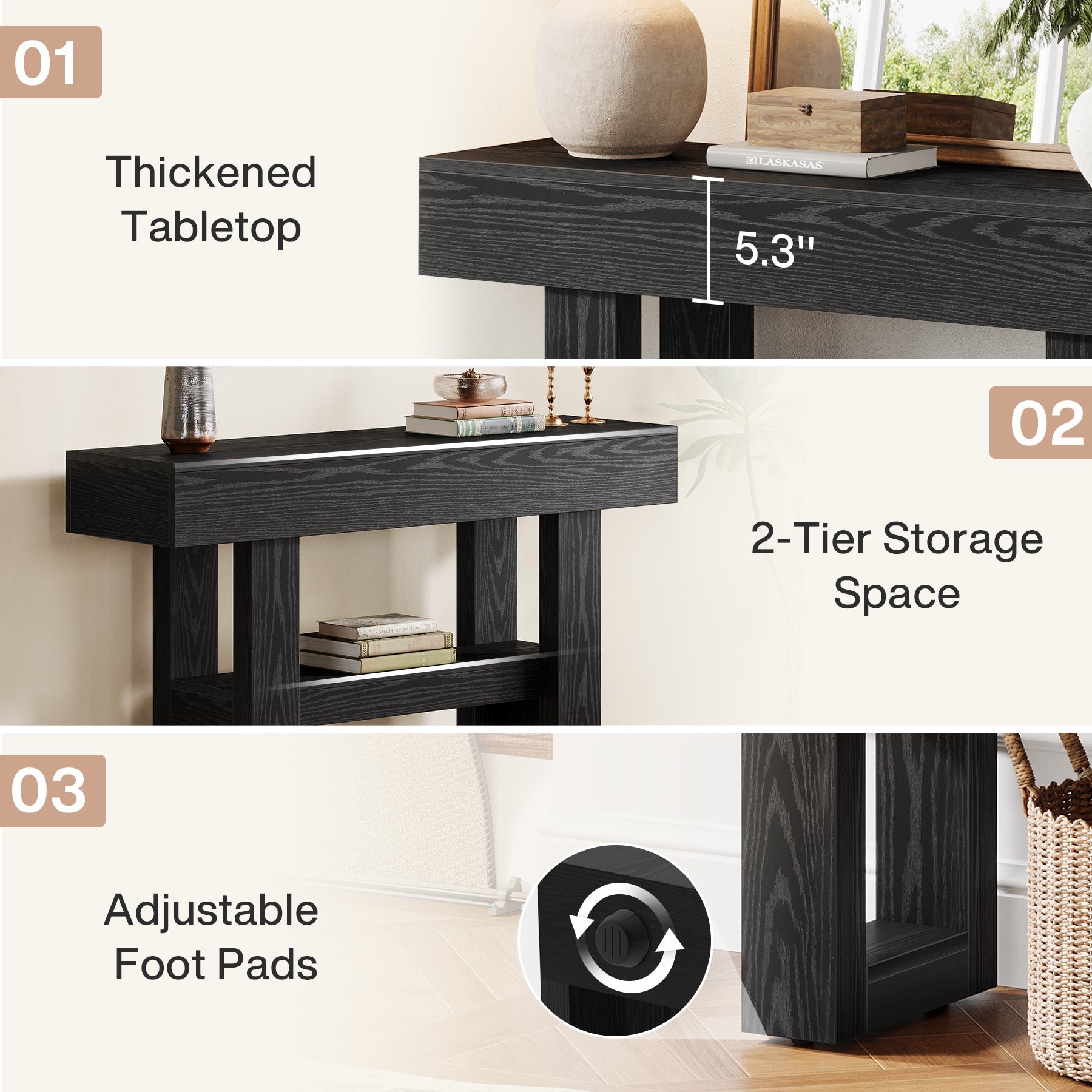 105 cm Smalle Consoletafel met 2 Niveaus, Rustieke Entreetafel voor Hal en Woonkamer