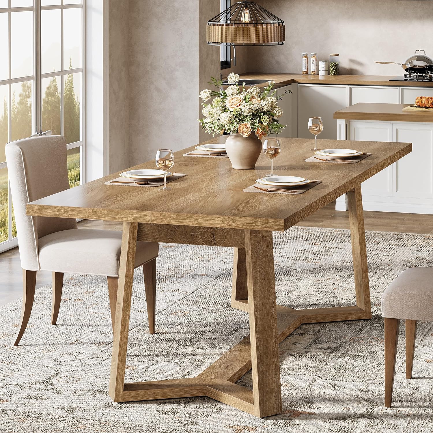 Eettafel van 120 cm in landhuisstijl voor 4 personen, houten keukentafel in bruin