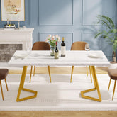 140 cm Tribesigns Moderne Eettafel in Wit, Rechthoekige Eettafel met Gouden Metalen Poten voor 6 Personen 3