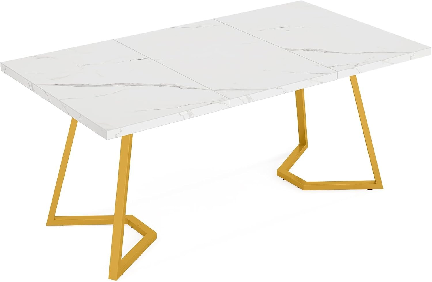 140 cm Tribesigns Moderne Eettafel in Wit, Rechthoekige Eettafel met Gouden Metalen Poten voor 6 Personen