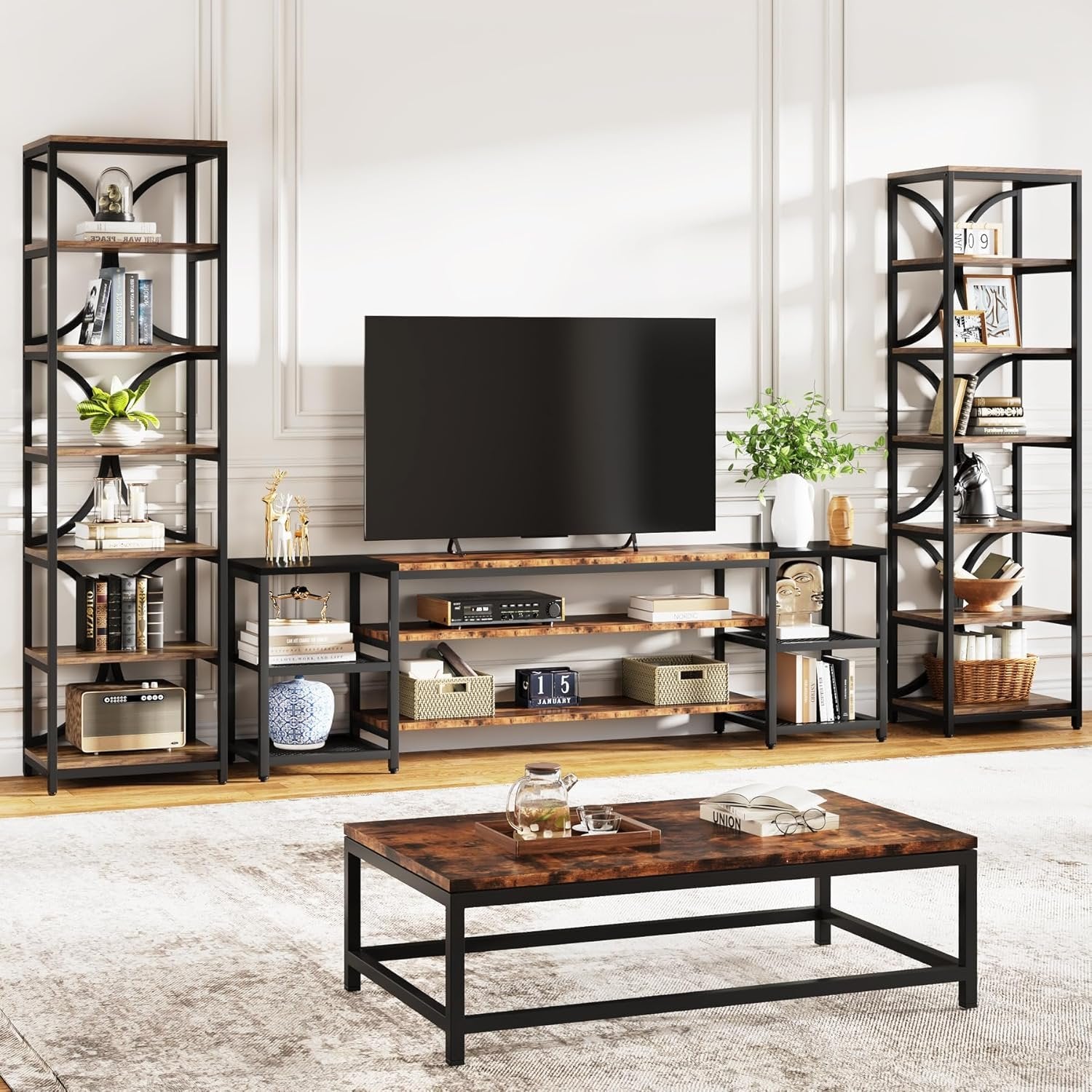 200 cm Hoge Boekenkast, Industriële Boekenplank met Zes Planken voor Woonkamer en Kantoor