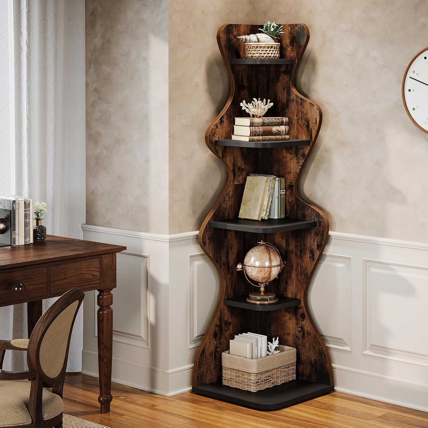 Tribesigns 5-Laagse Hoekboekenkast van 175 cm Hoog, Vrijstaande Houten Hoekplank voor Opbergen en Decoratie