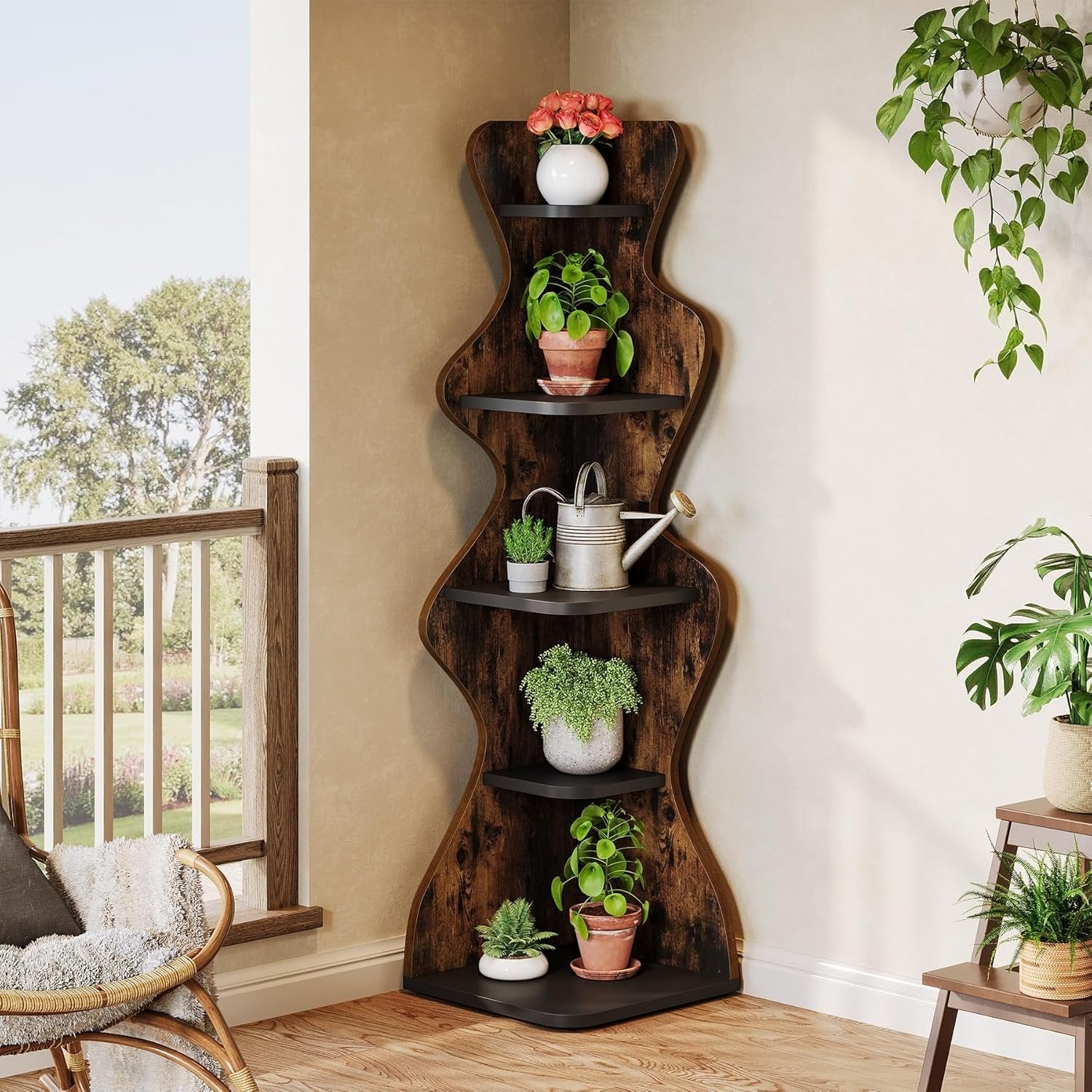 Tribesigns 5-Laagse Hoekboekenkast van 175 cm Hoog, Vrijstaande Houten Hoekplank voor Opbergen en Decoratie