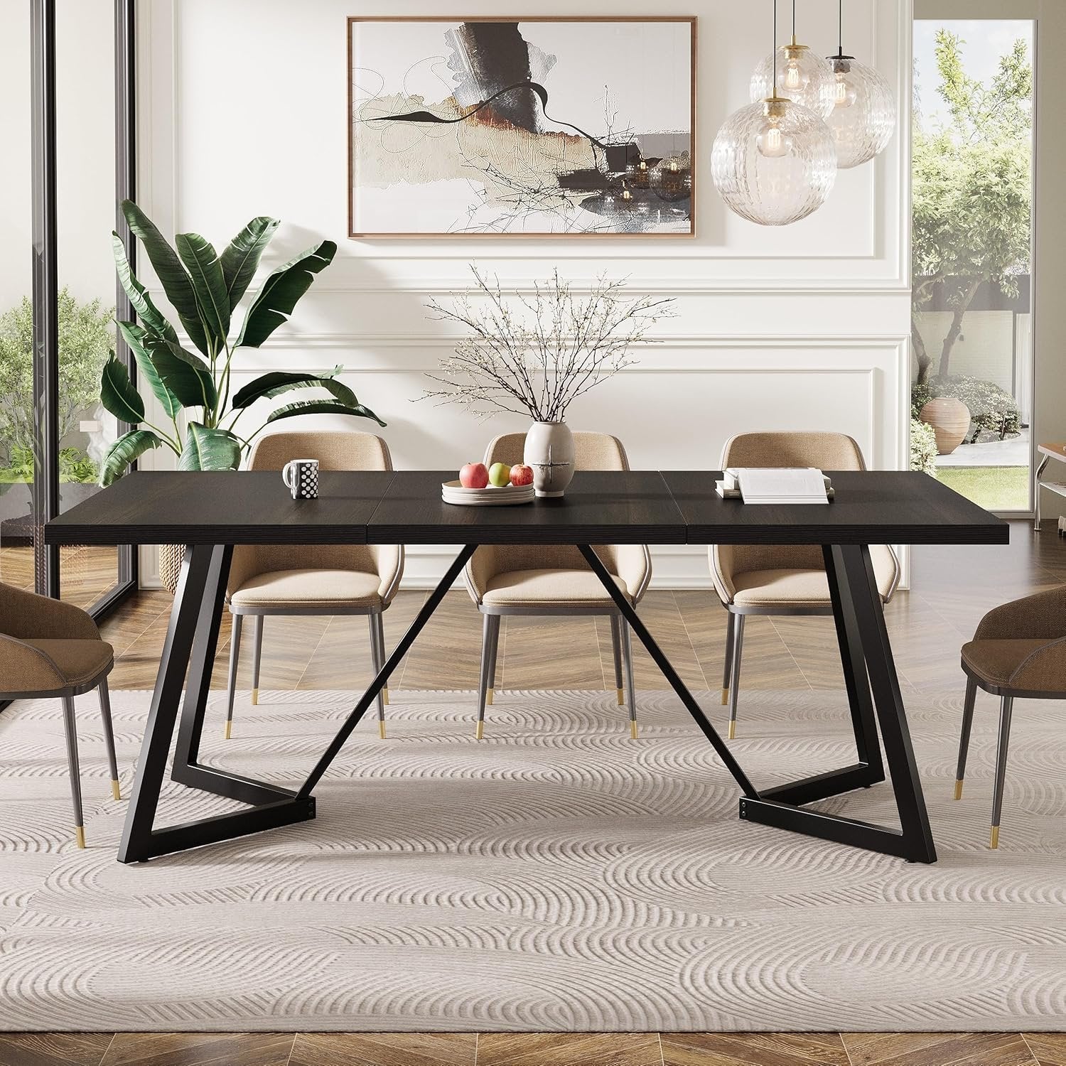 180 cm Grote Eettafel voor 6-8 Personen, Moderne Tafel met Metalen Frame voor de Eetkamer